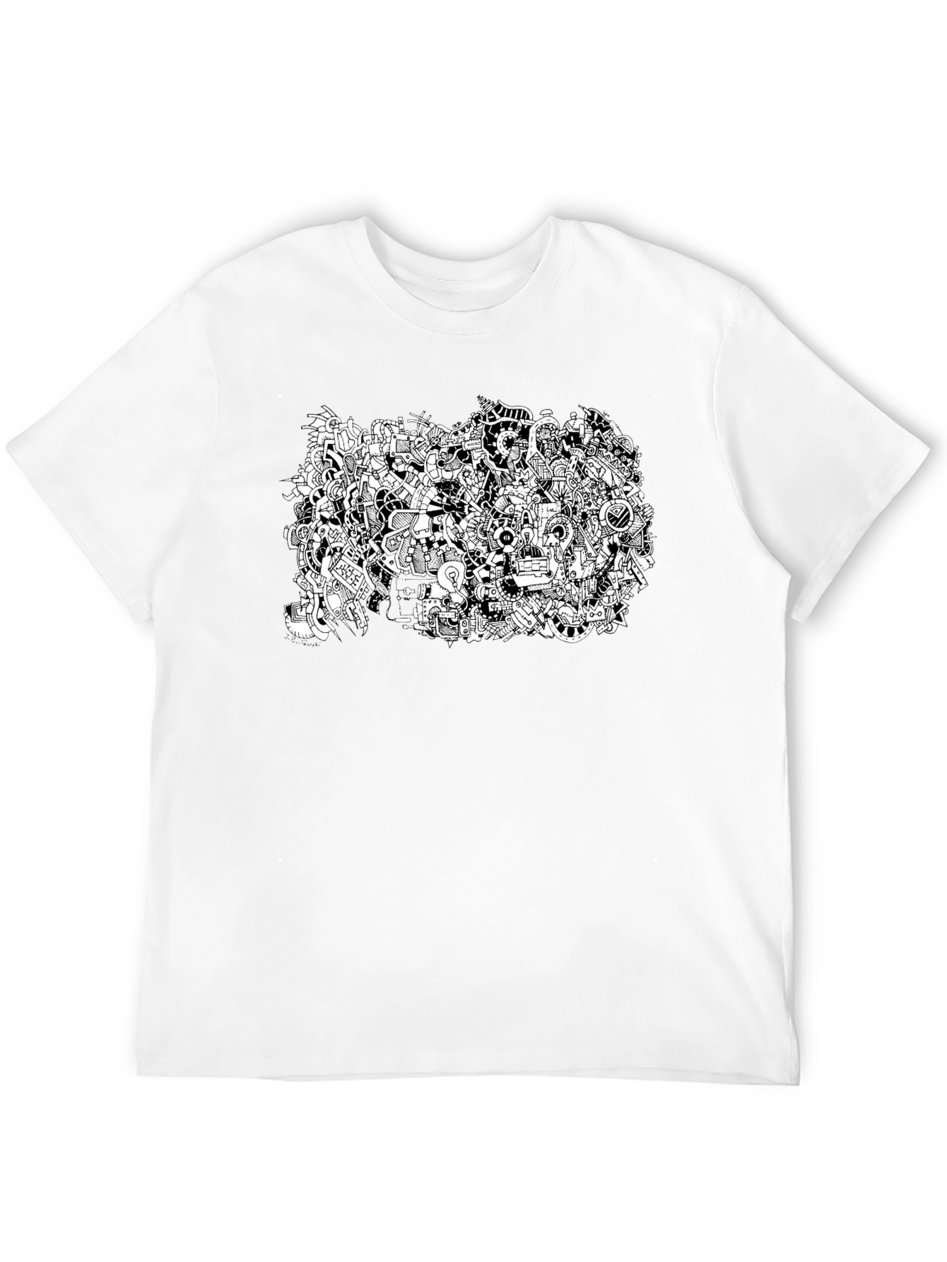 Abstract Doodle Print Black T-Shirt