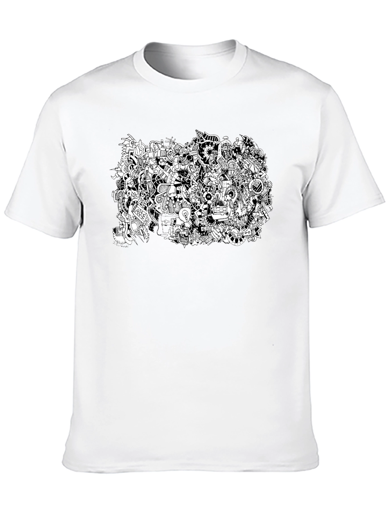 Abstract Doodle Print Black T-Shirt