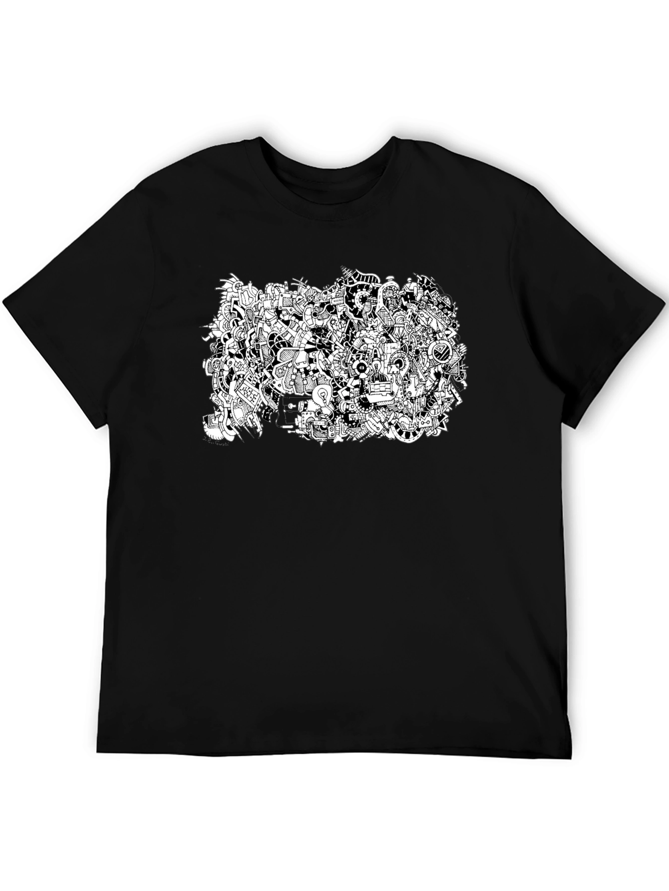 Abstract Doodle Print Black T-Shirt