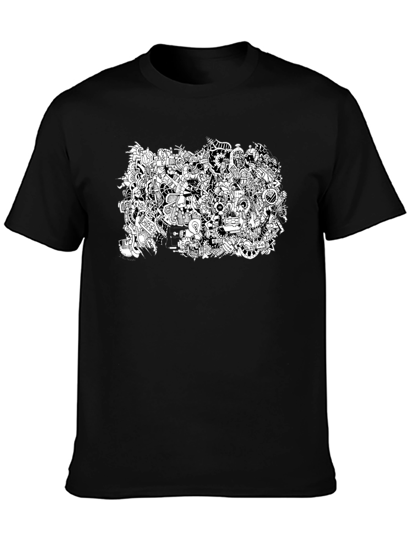 Abstract Doodle Print Black T-Shirt
