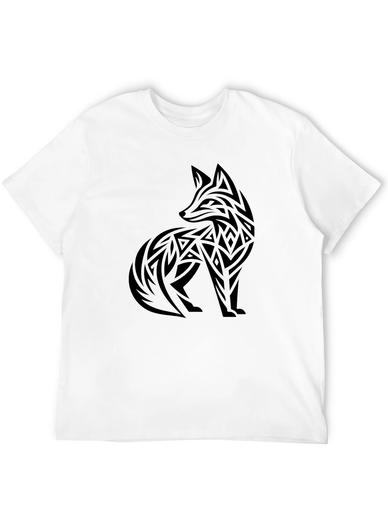 Tribal Fox Graphic Tee - Black Cotton Blend