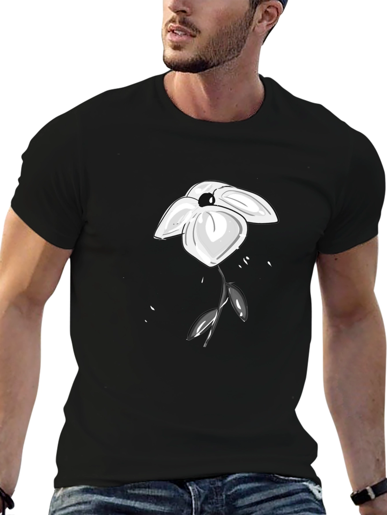 Minimalist Flower Graphic Black T-Shirt