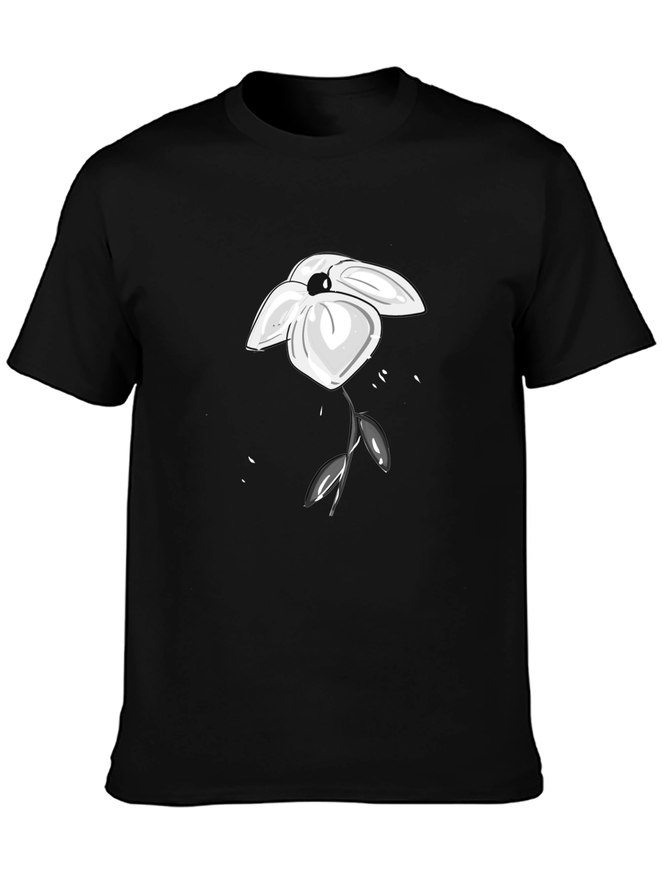 Minimalist Flower Graphic Black T-Shirt