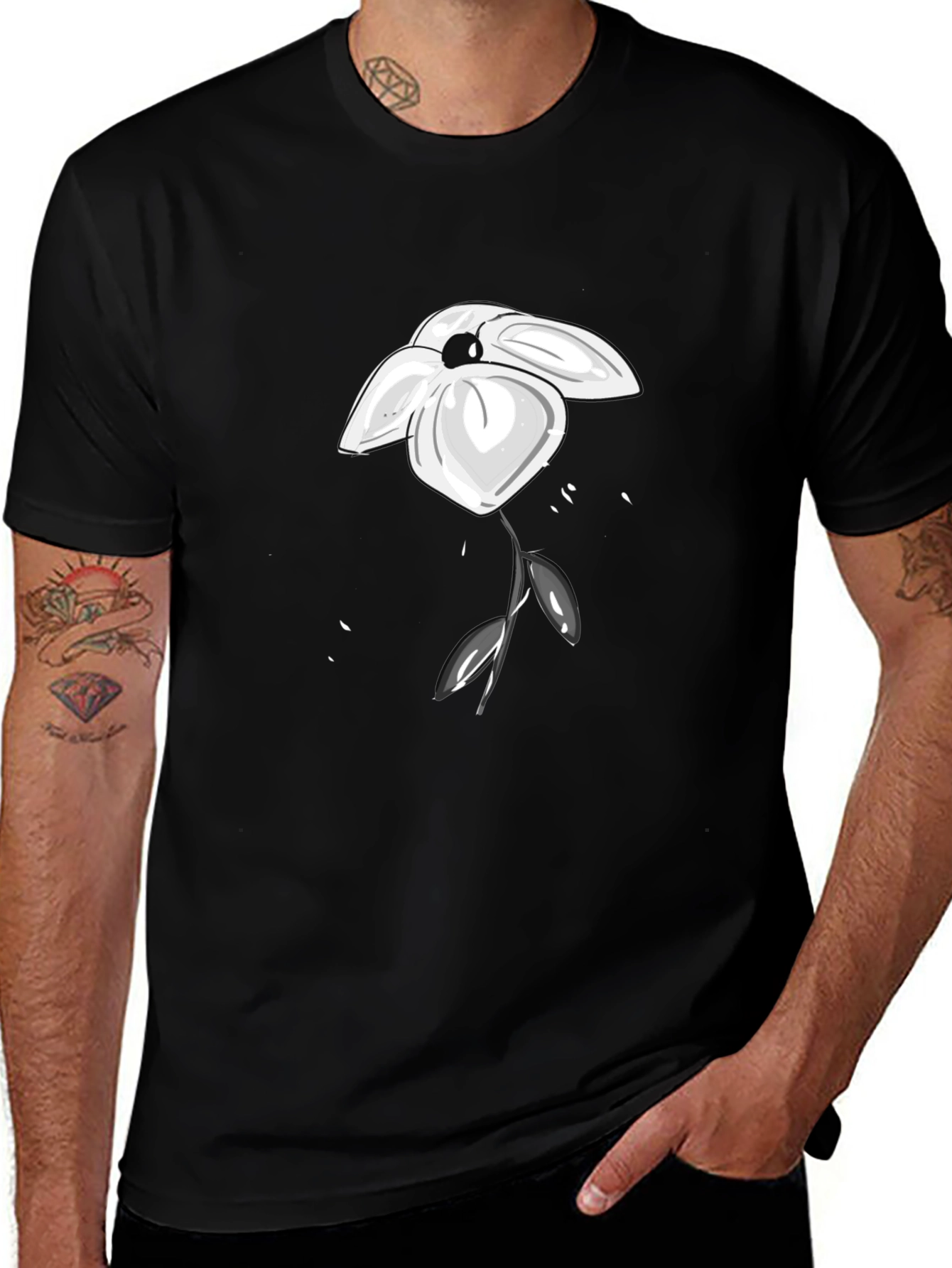 Minimalist Flower Graphic Black T-Shirt