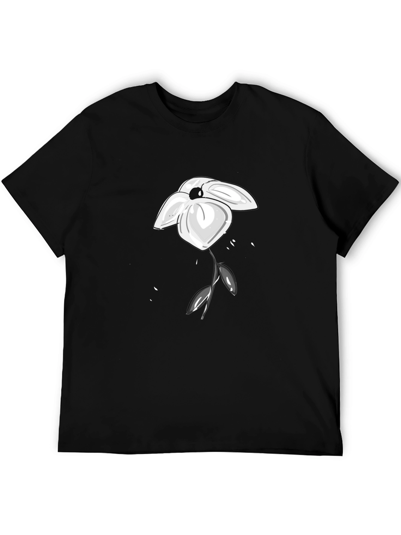 Minimalist Flower Graphic Black T-Shirt