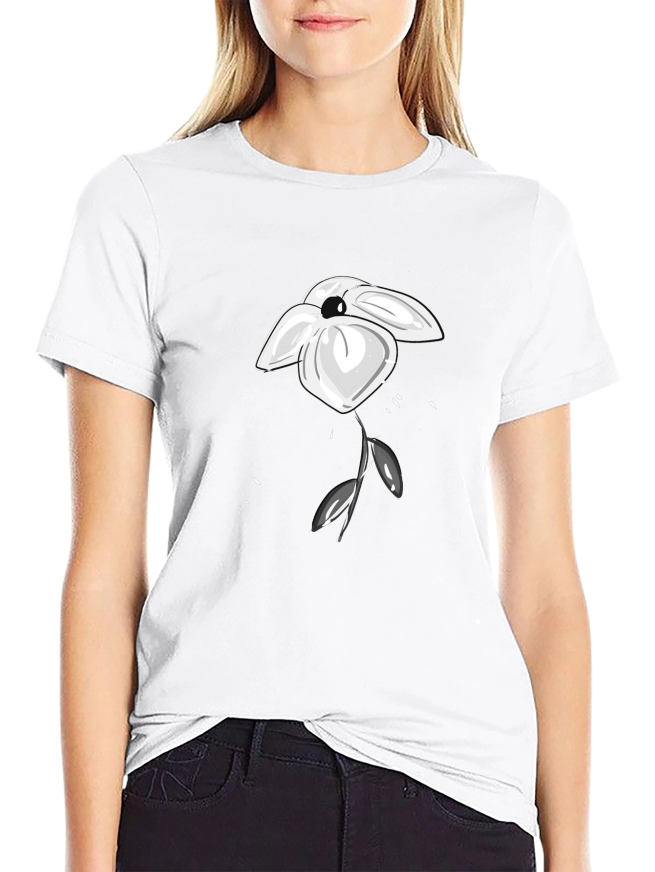 Minimalist Flower Graphic Black T-Shirt
