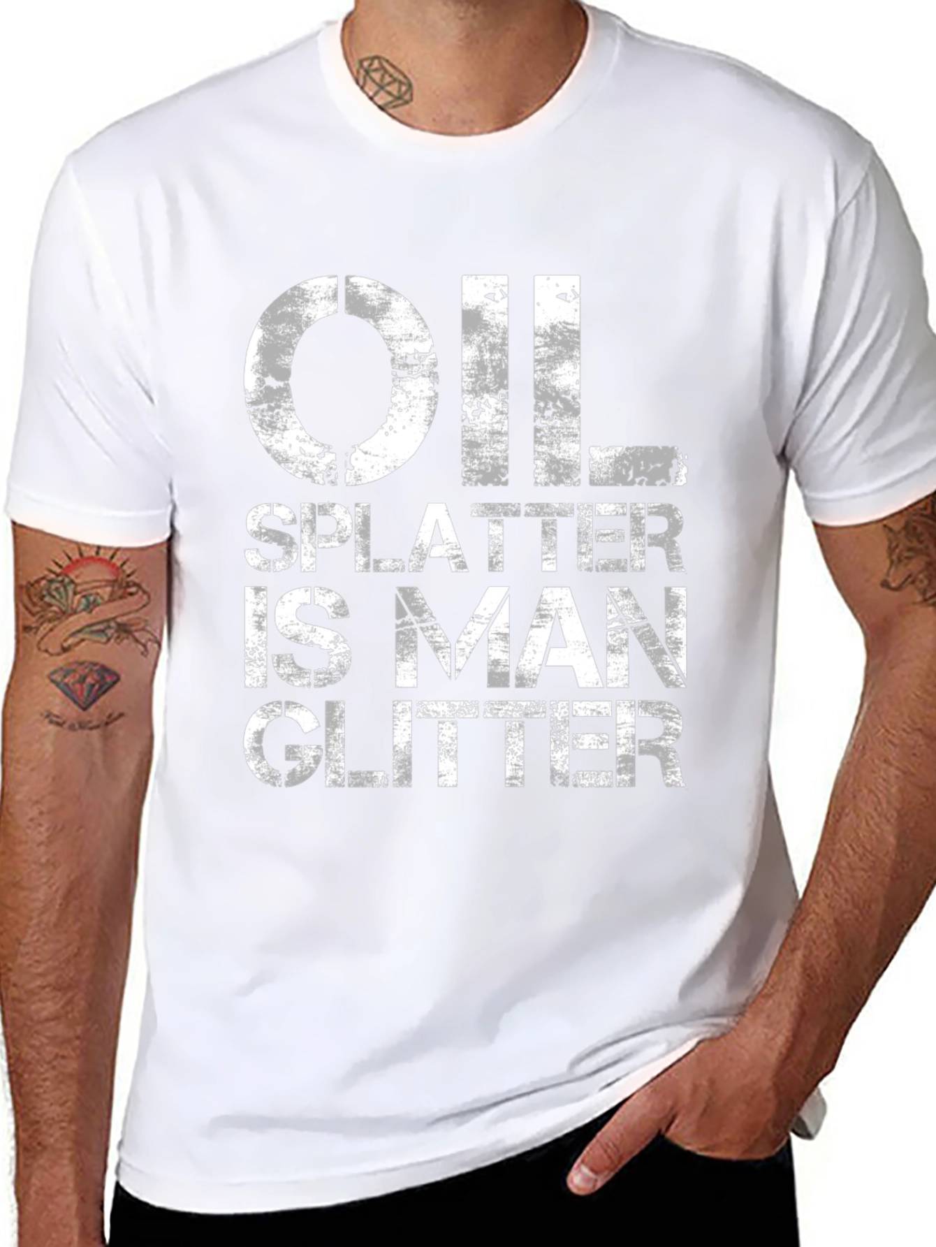 Oil Splatter is Man Glitter - Black T-Shirt