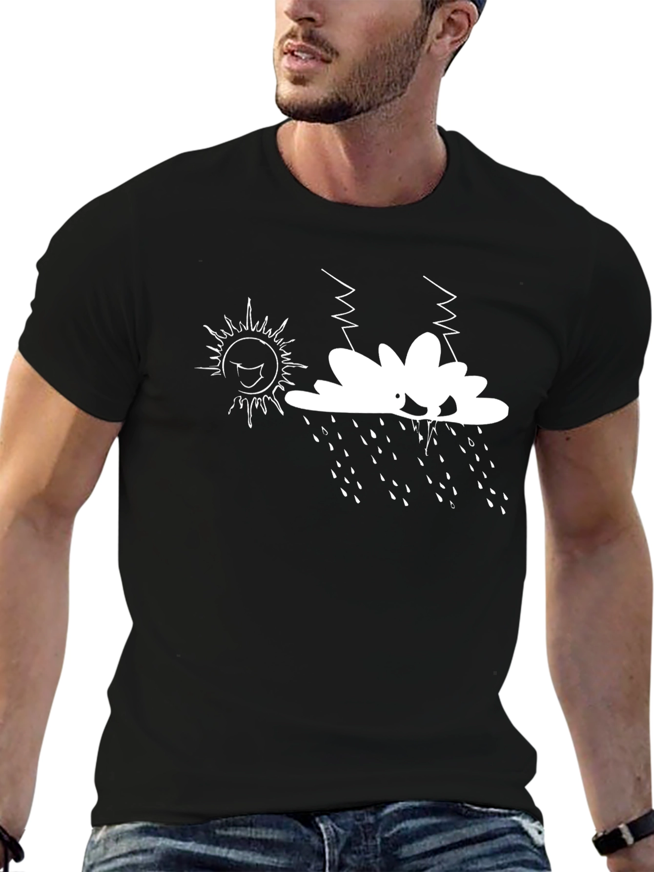Whimsical Weather Graphic Tee - Black Cotton