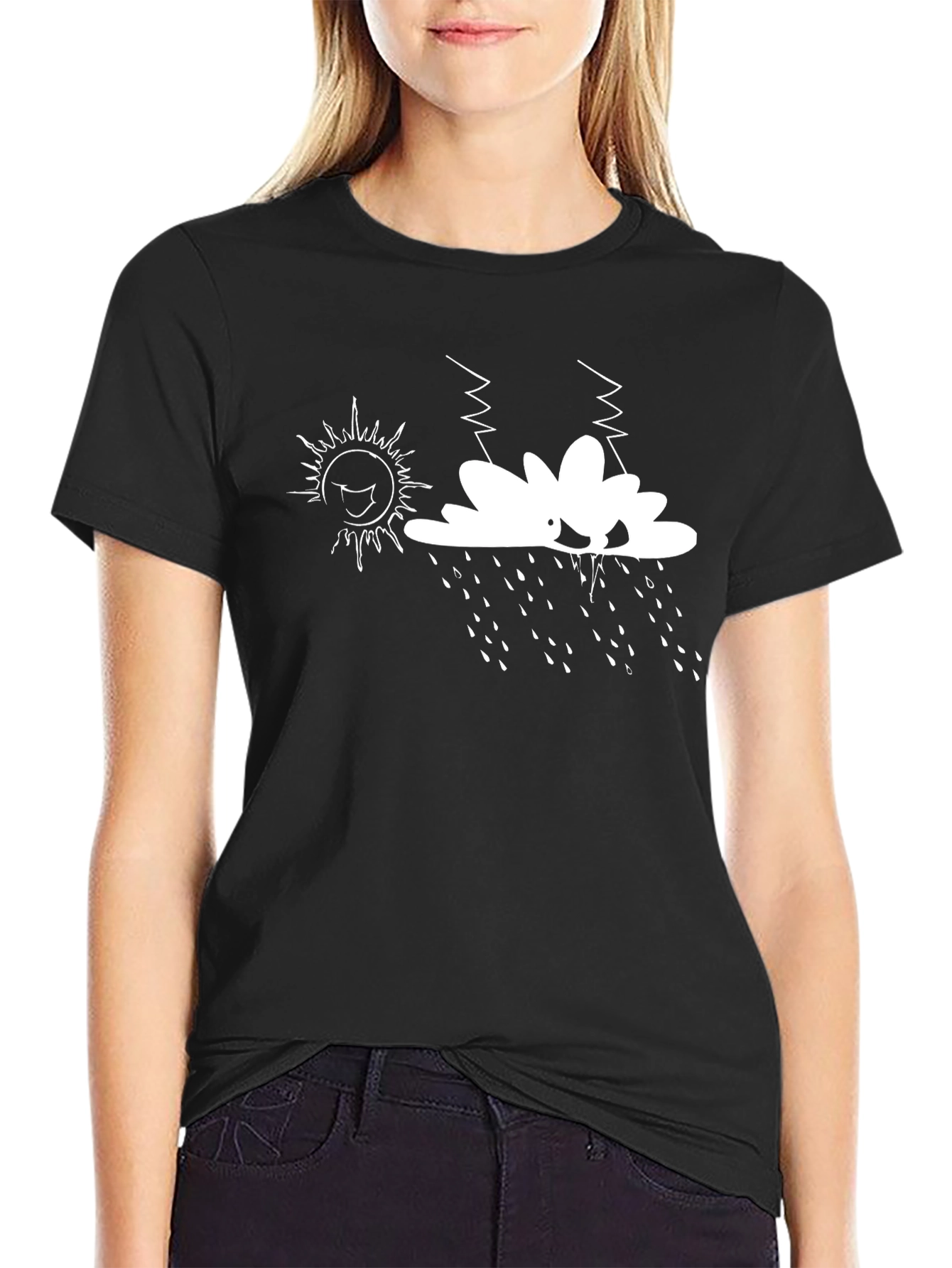 Whimsical Weather Graphic Tee - Black Cotton