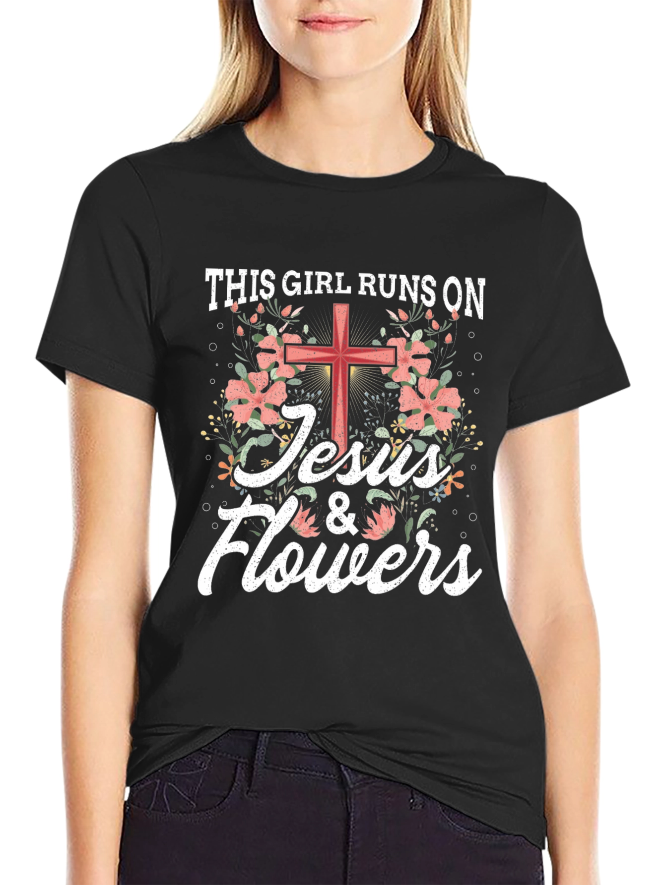 This Girl Runs on Jesus & Flowers T-Shirt