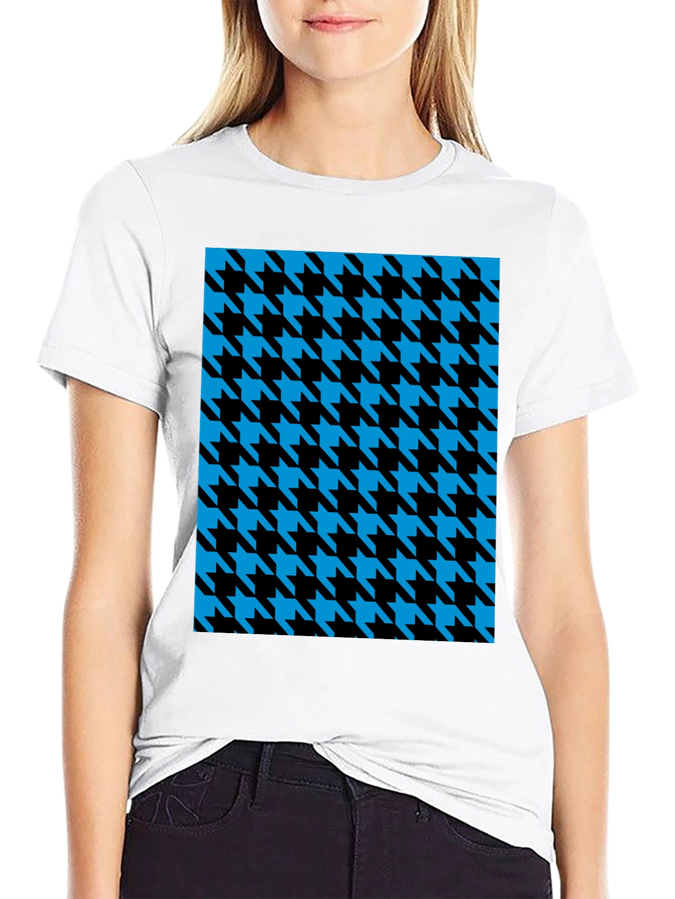 Houndstooth Patterned Black T-Shirt
