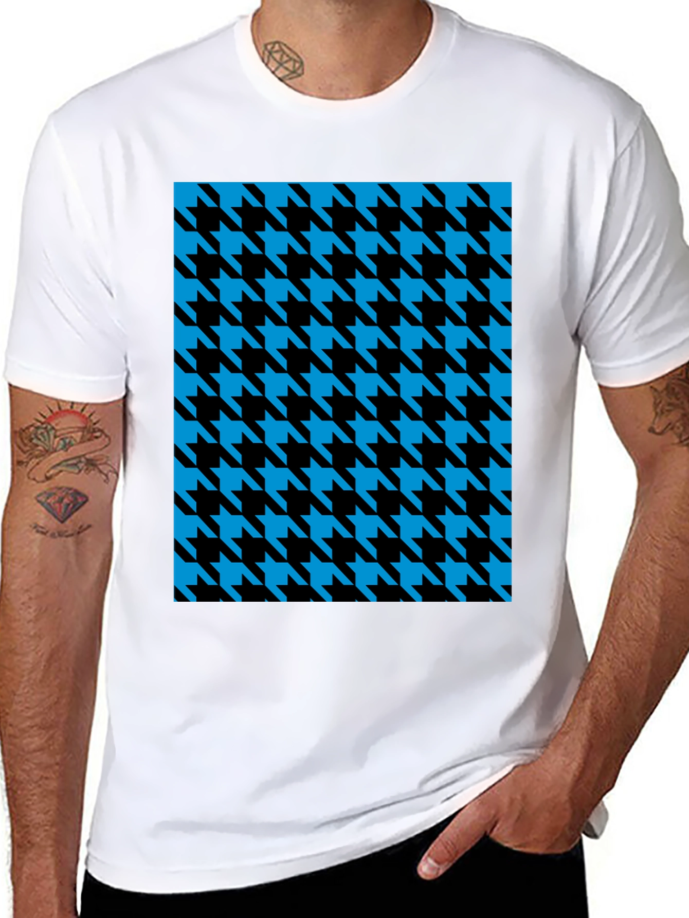 Houndstooth Patterned Black T-Shirt