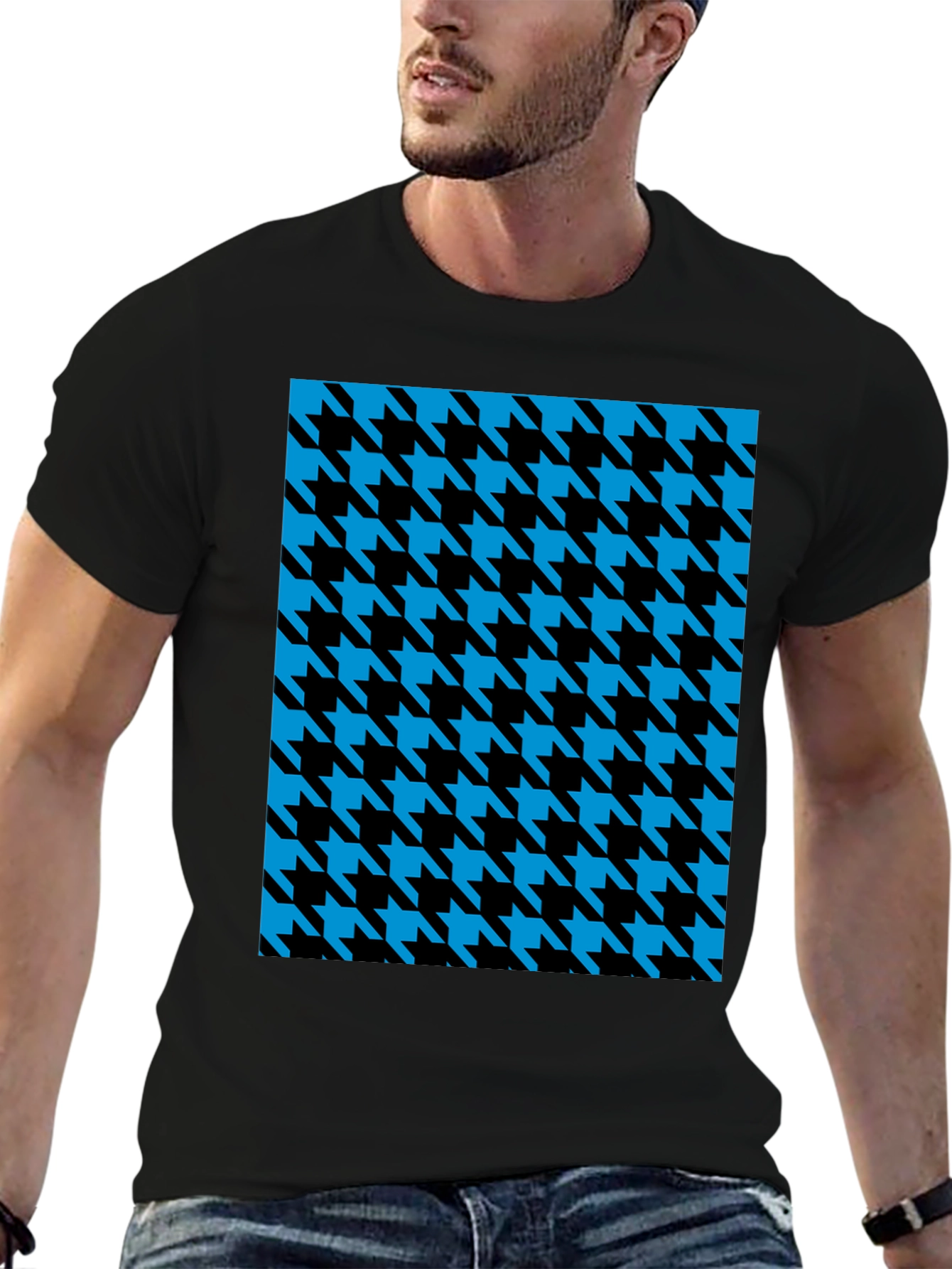 Houndstooth Patterned Black T-Shirt