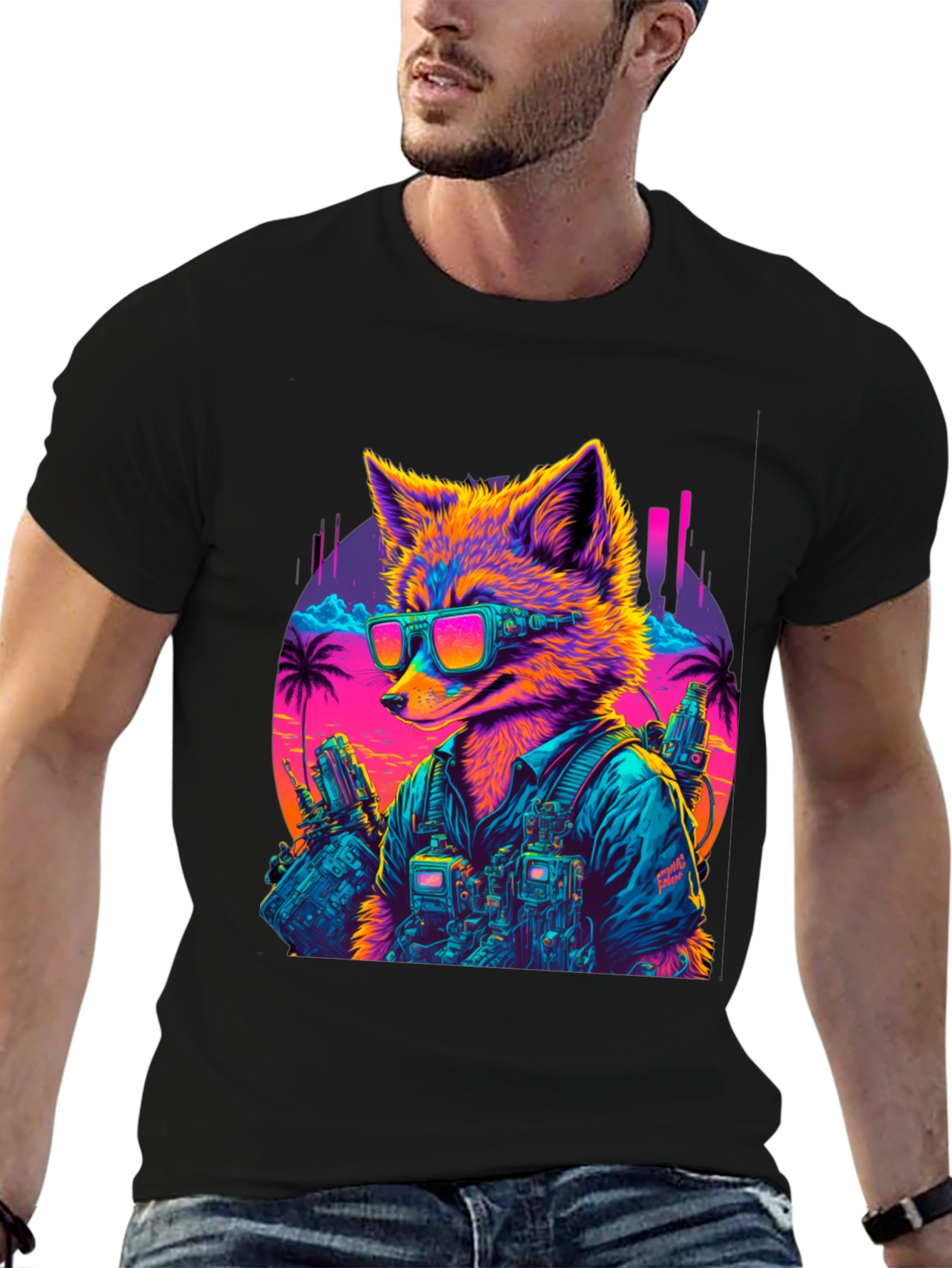 Cyberpunk Fox Graphic T-Shirt