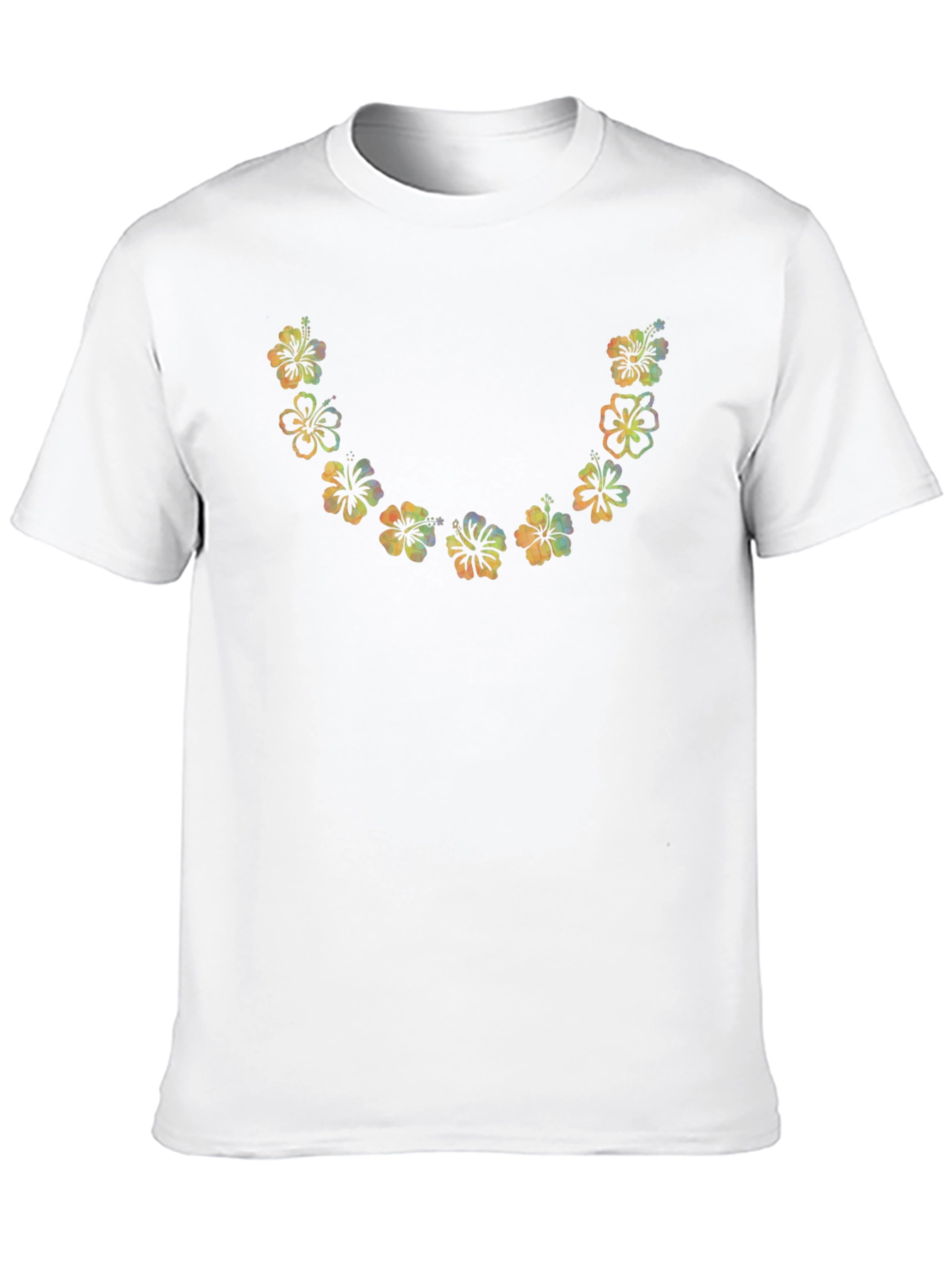 Floral U-Neck Tee - Vibrant Hawaiian Flower Design