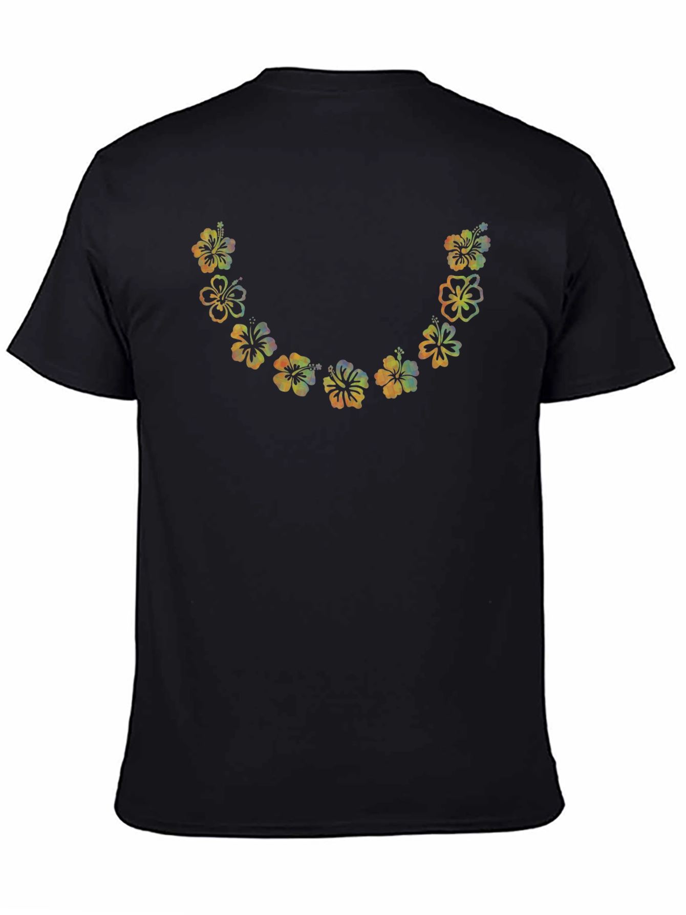 Floral U-Neck Tee - Vibrant Hawaiian Flower Design