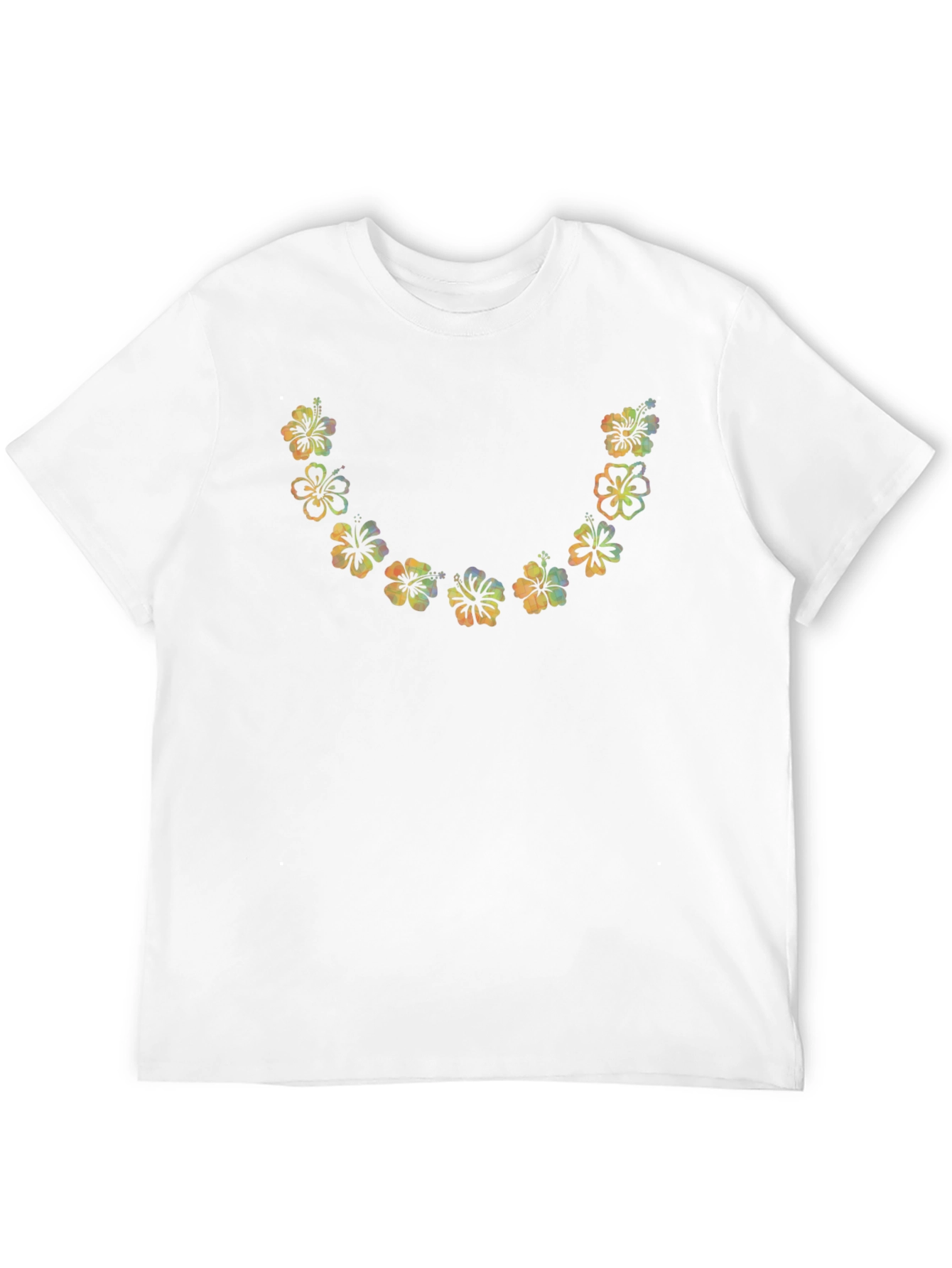 Floral U-Neck Tee - Vibrant Hawaiian Flower Design