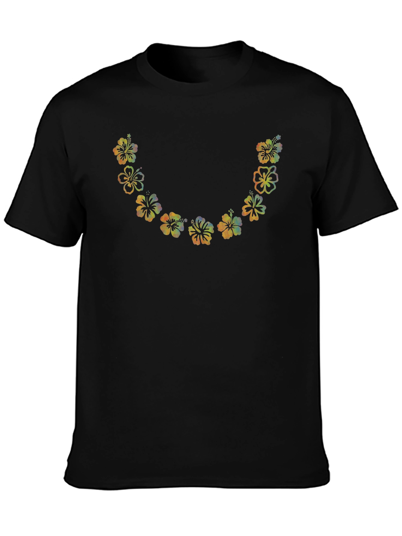 Floral U-Neck Tee - Vibrant Hawaiian Flower Design