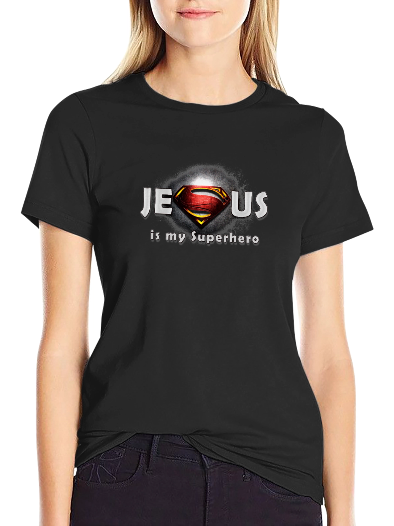 Jesus Is My Superhero Black T-Shirt
