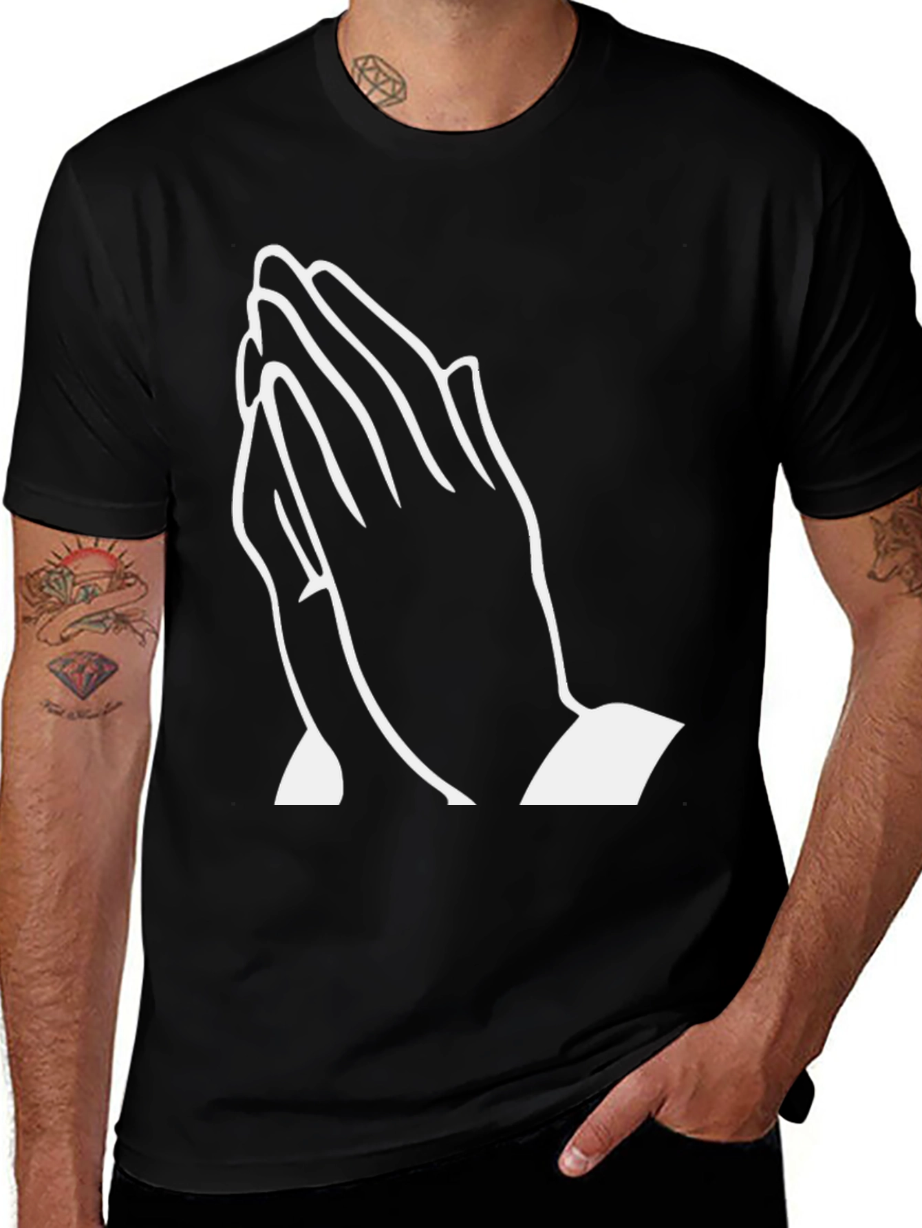 Praying Hands Graphic T-Shirt - Black