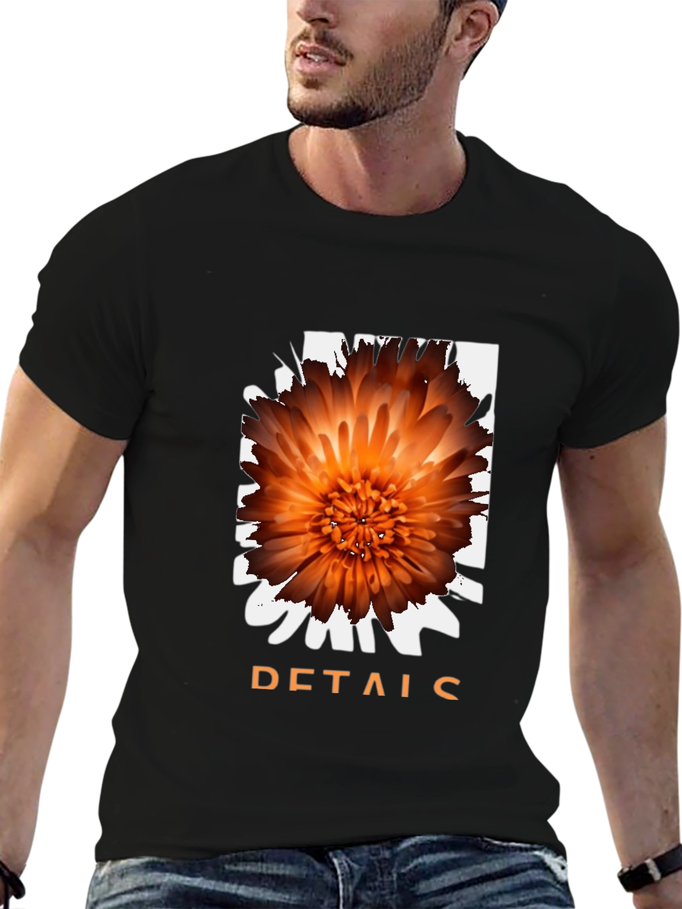 Floral Details Graphic Black T-Shirt