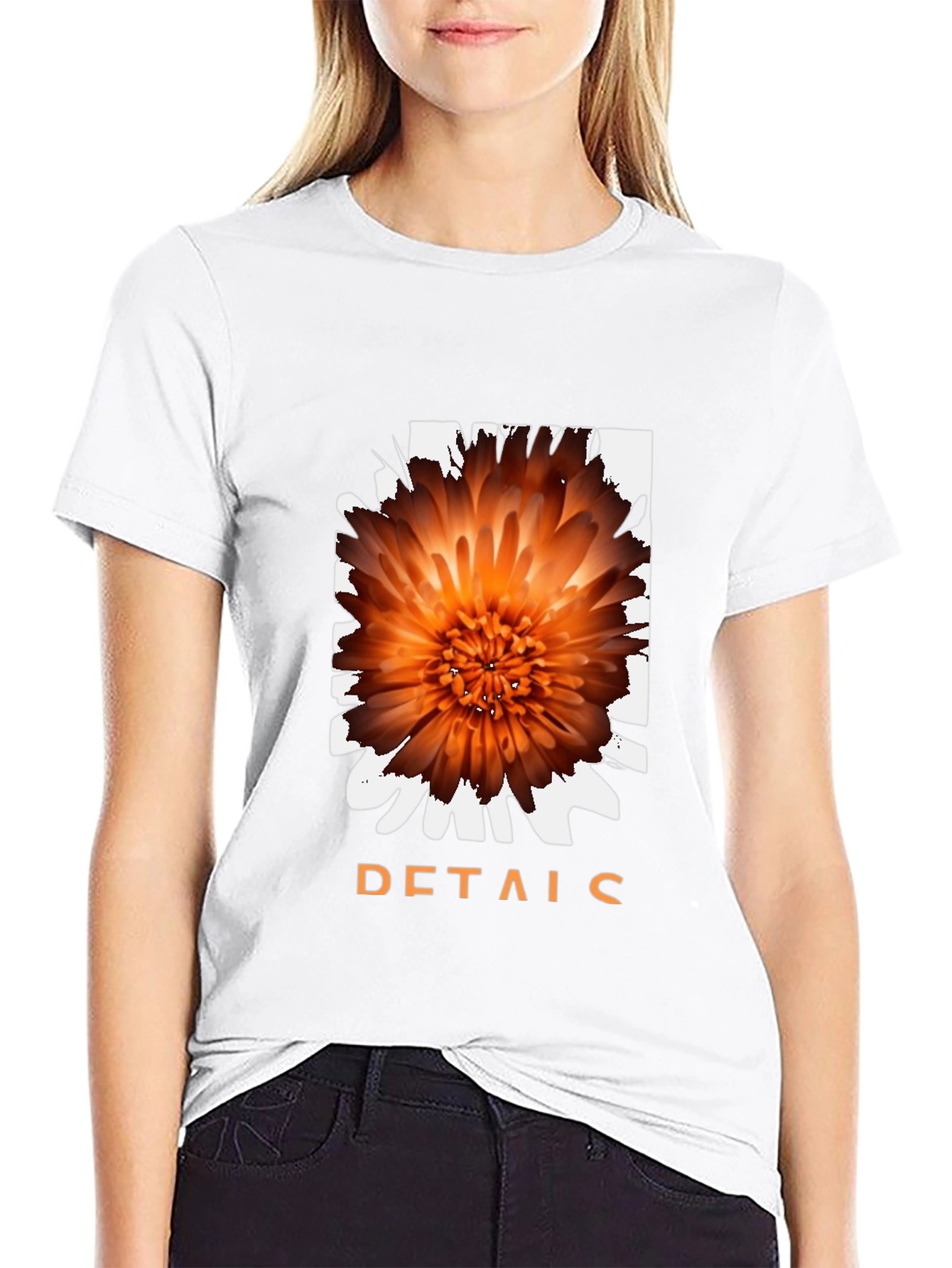 Floral Details Graphic Black T-Shirt
