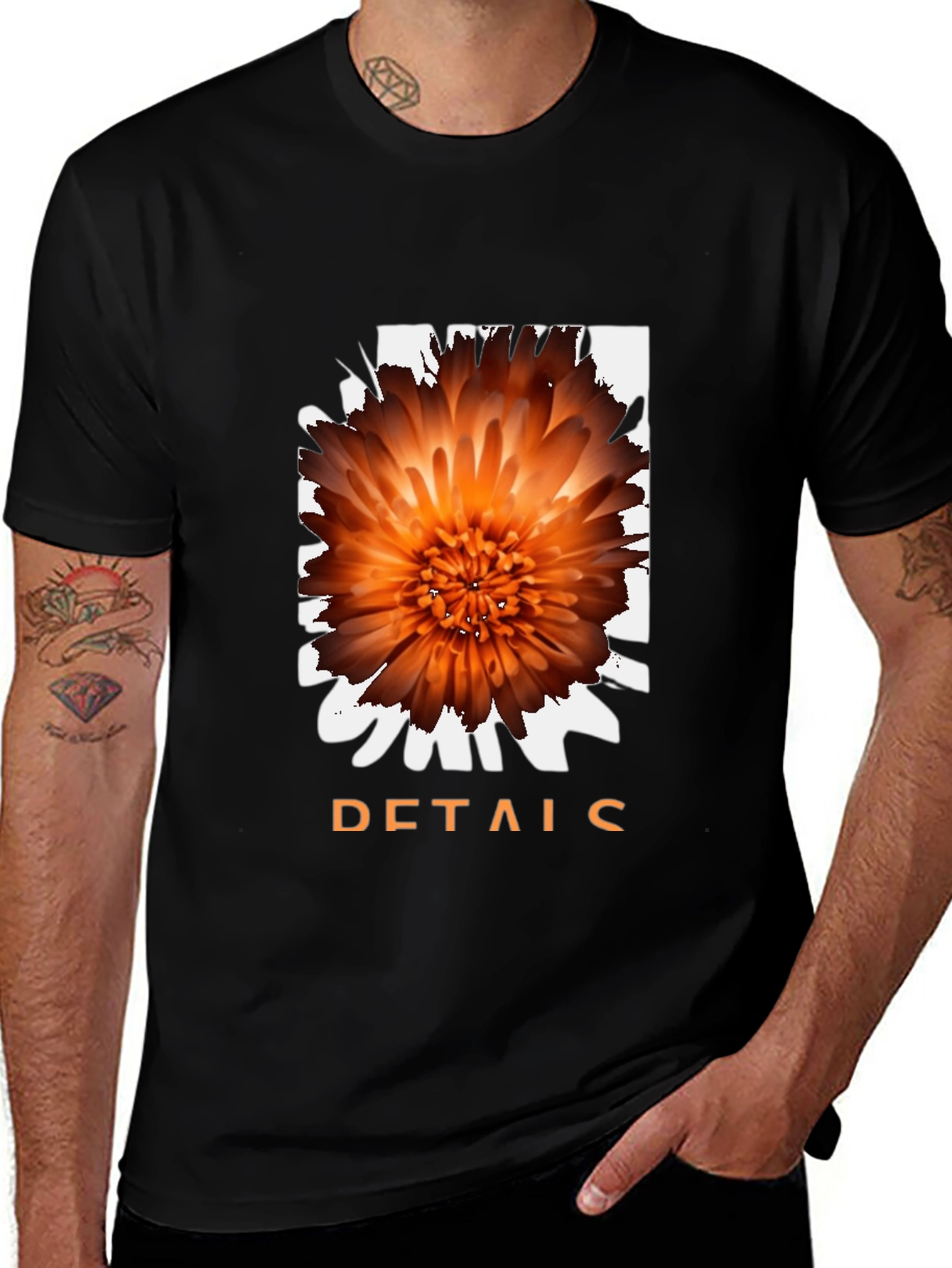 Floral Details Graphic Black T-Shirt