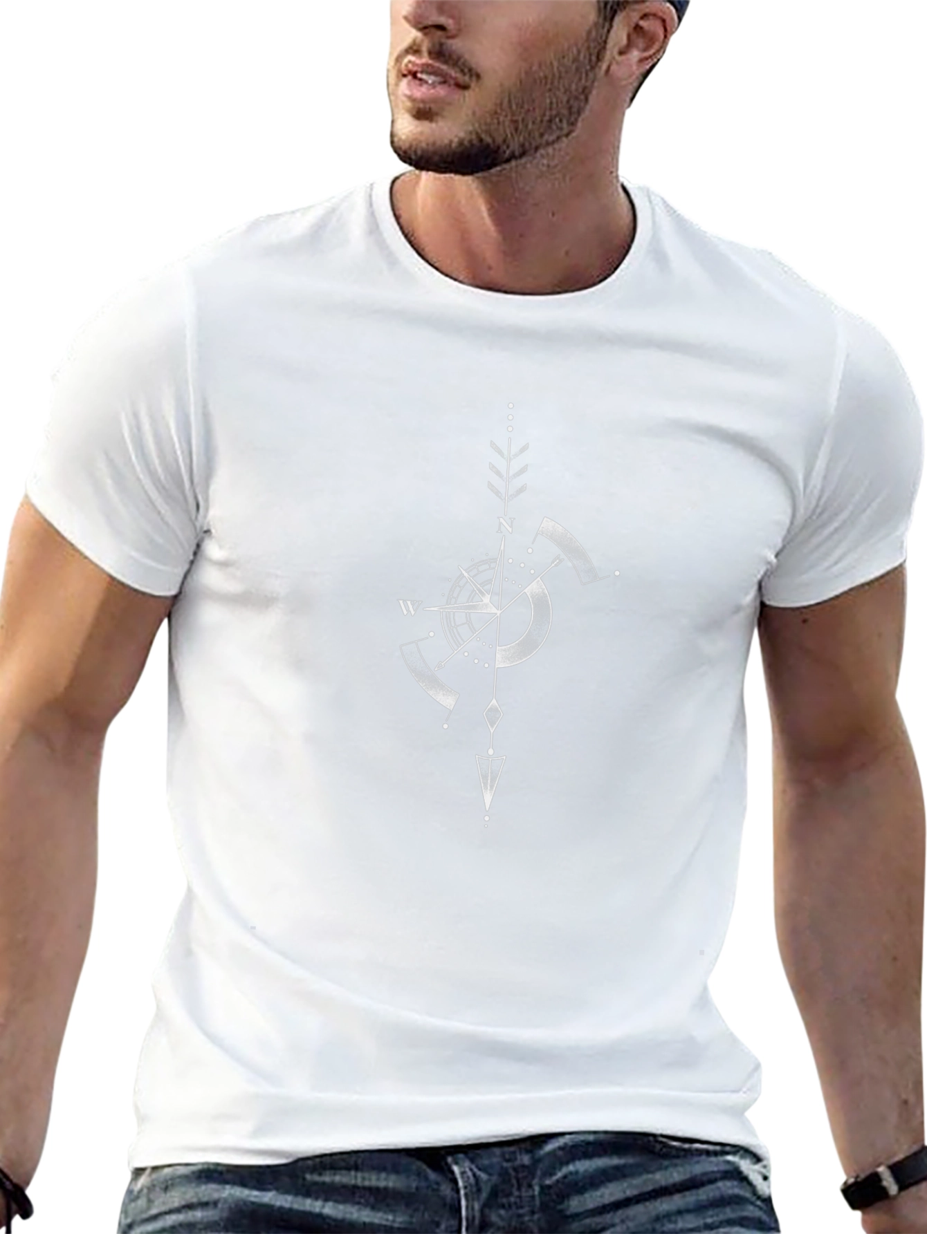Geometric Compass Design Black T-Shirt