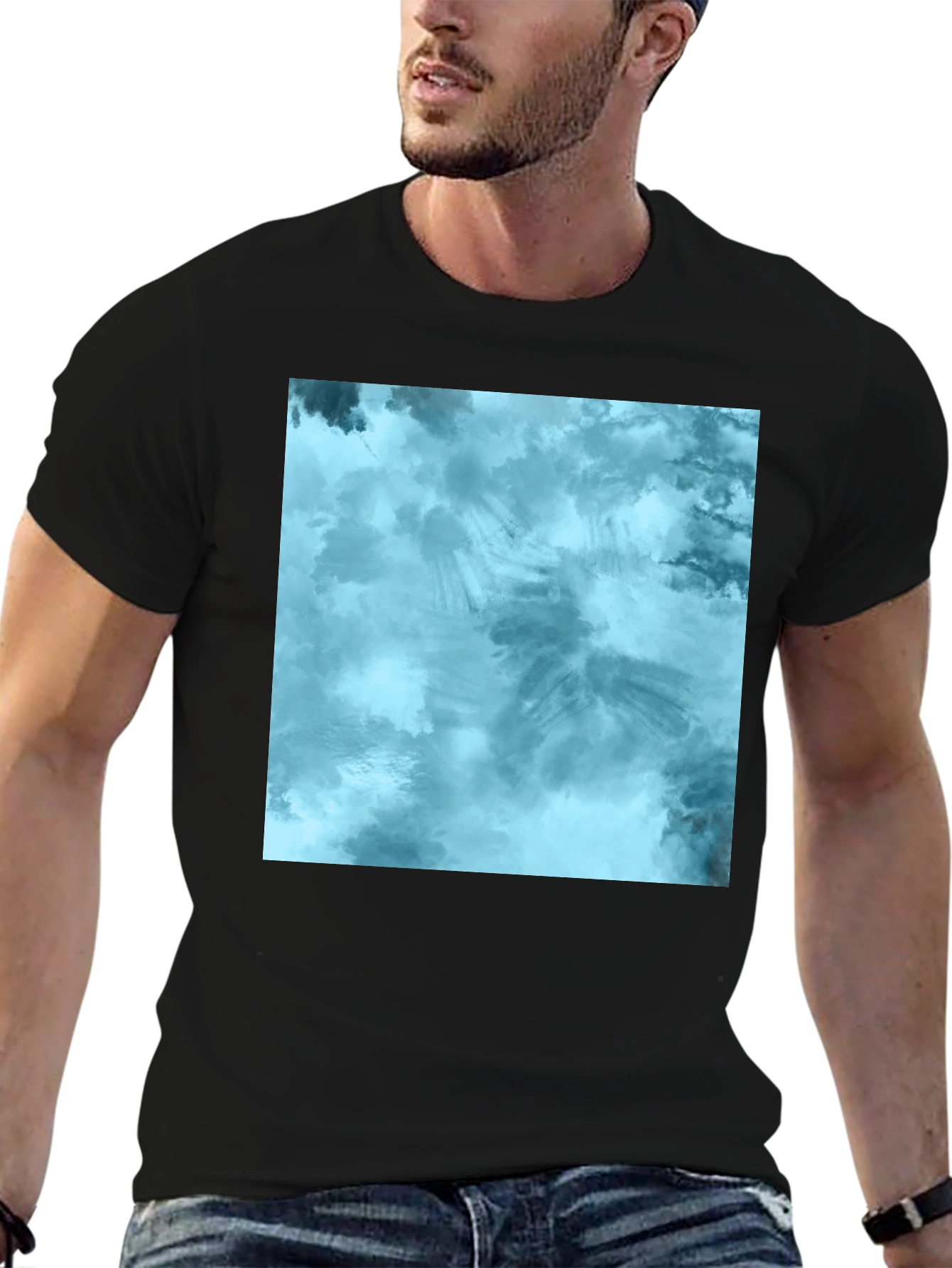 Abstract Blue Tie-Dye Graphic Tee - Soft Cotton Blend