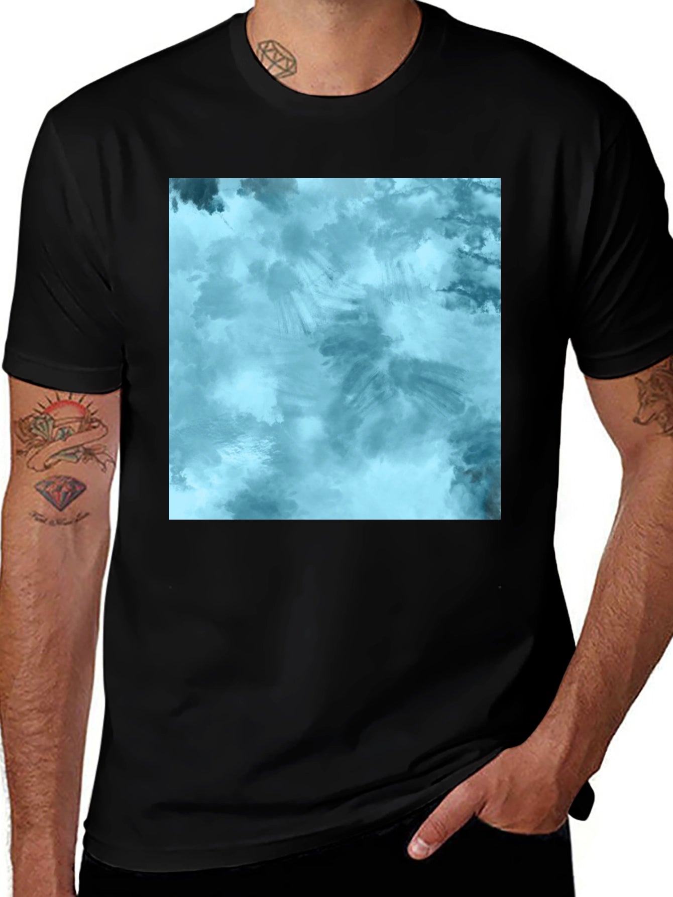 Abstract Blue Tie-Dye Graphic Tee - Soft Cotton Blend