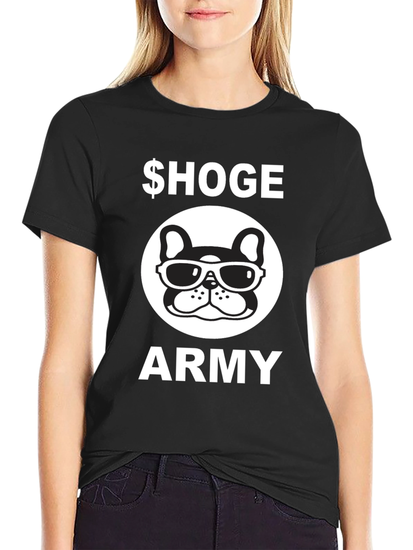 $Hoge Army Black Graphic Tee - Bulldog with Sunglasses