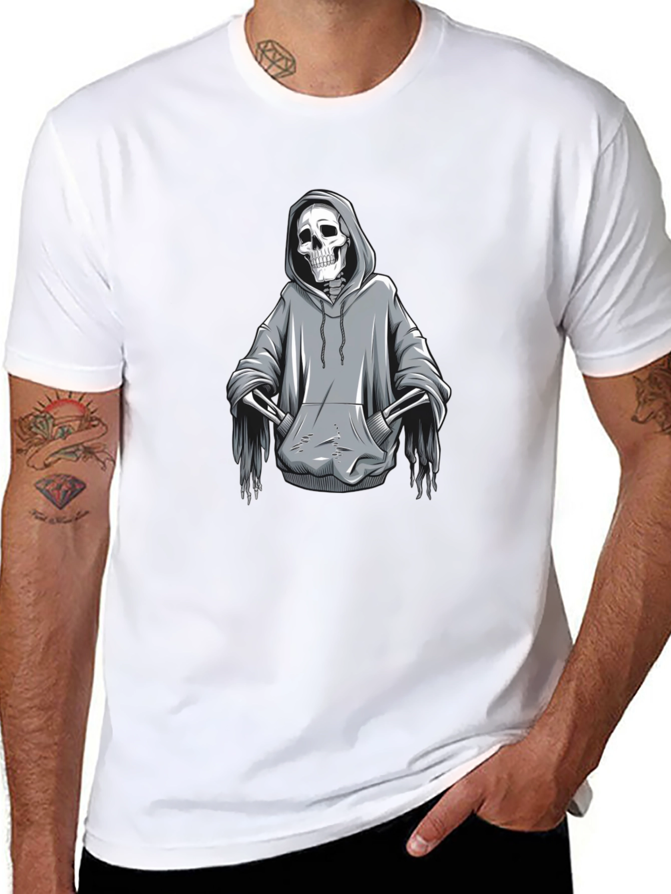 Grim Reaper Hoodie Skeleton Graphic T-Shirt - Black