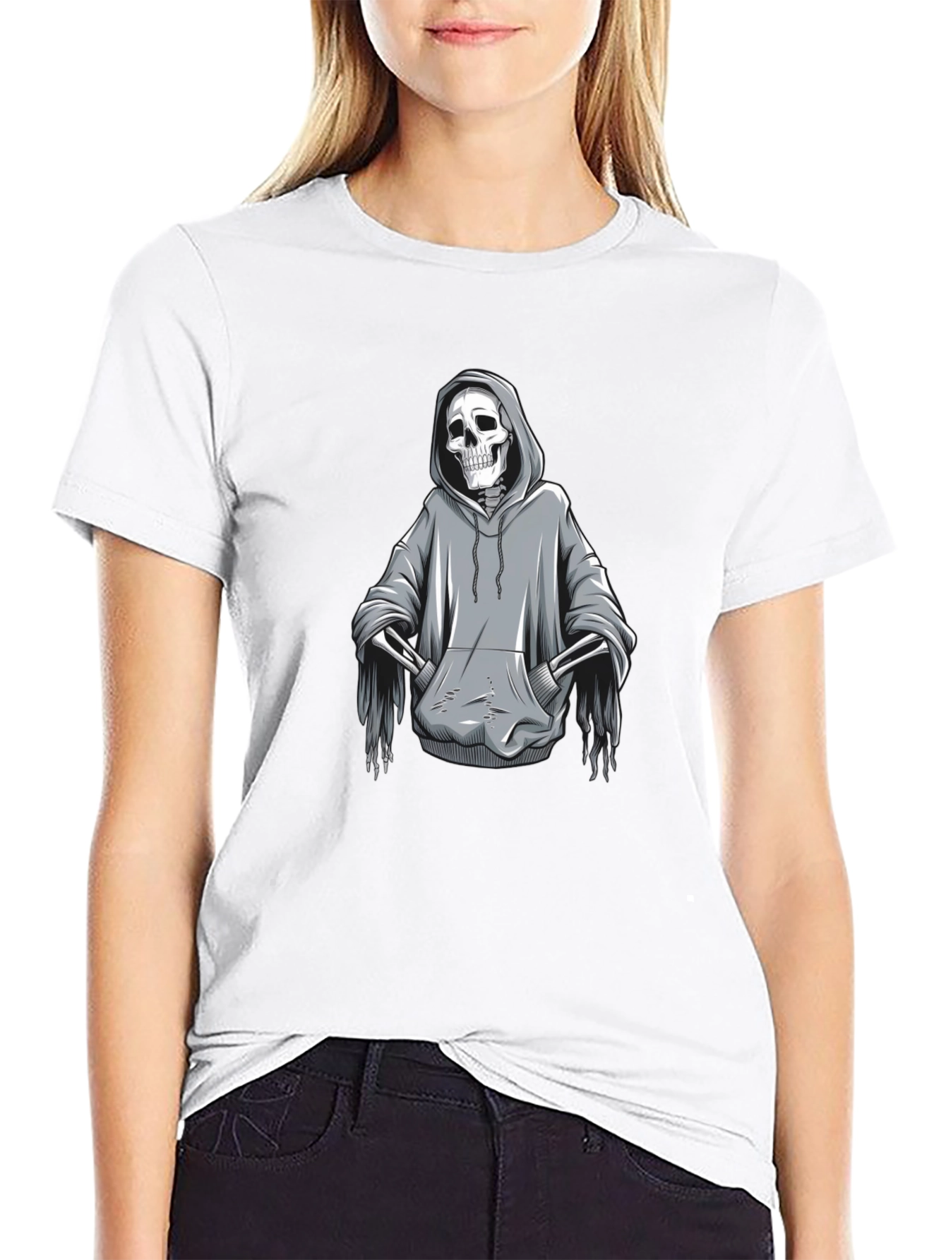 Grim Reaper Hoodie Skeleton Graphic T-Shirt - Black