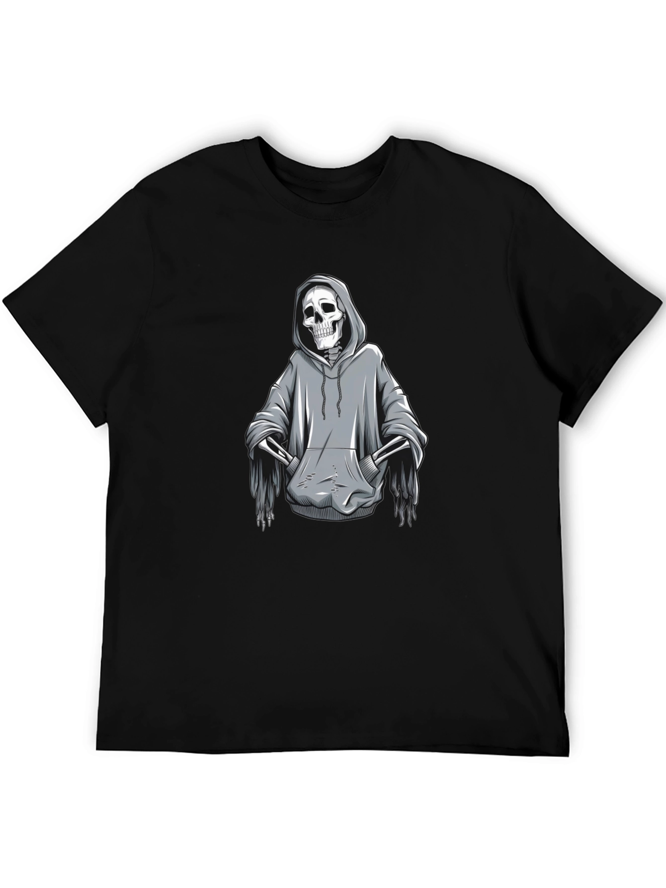 Grim Reaper Hoodie Skeleton Graphic T-Shirt - Black