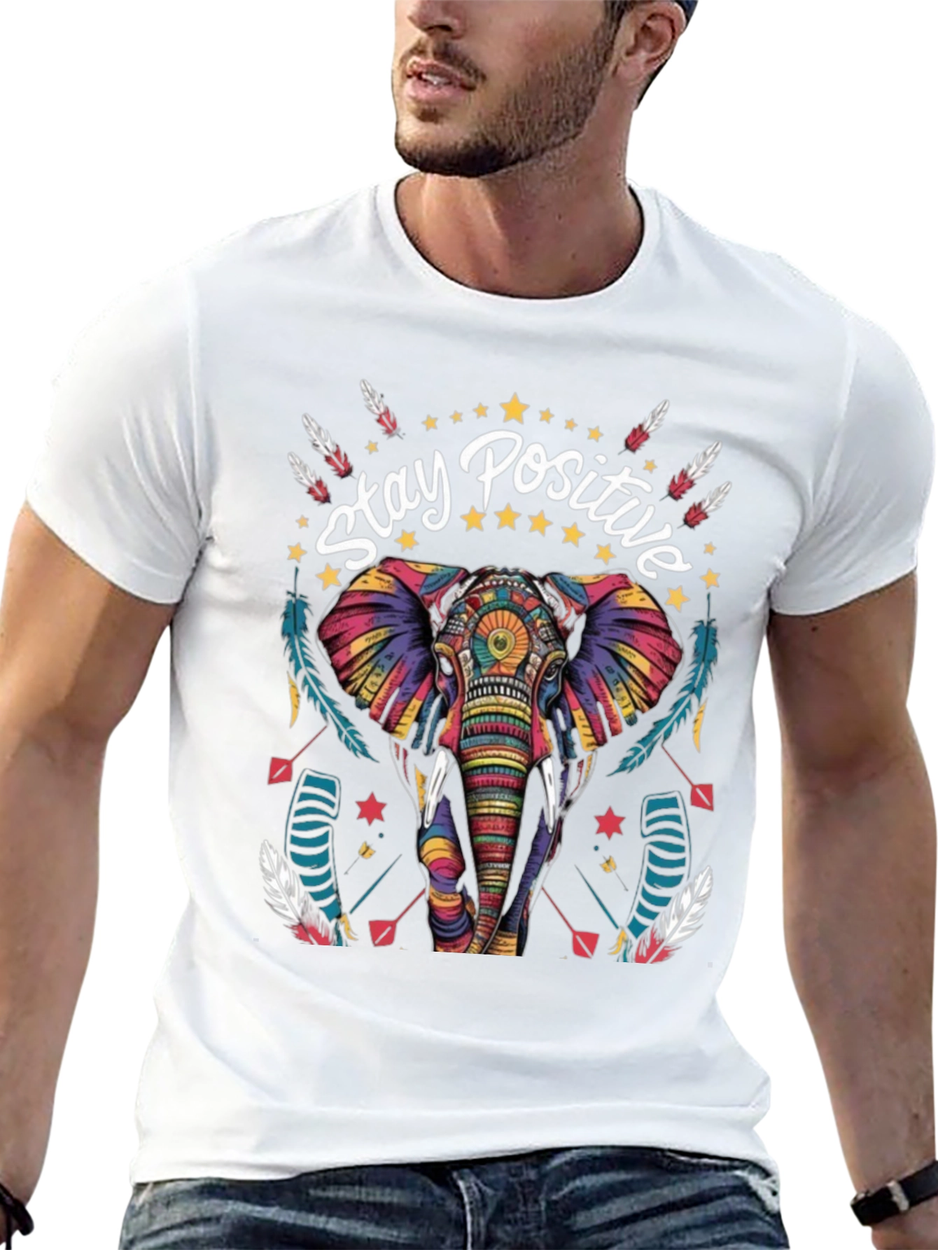 Stay Positive Elephant Graphic Tee - Stylish Comfort