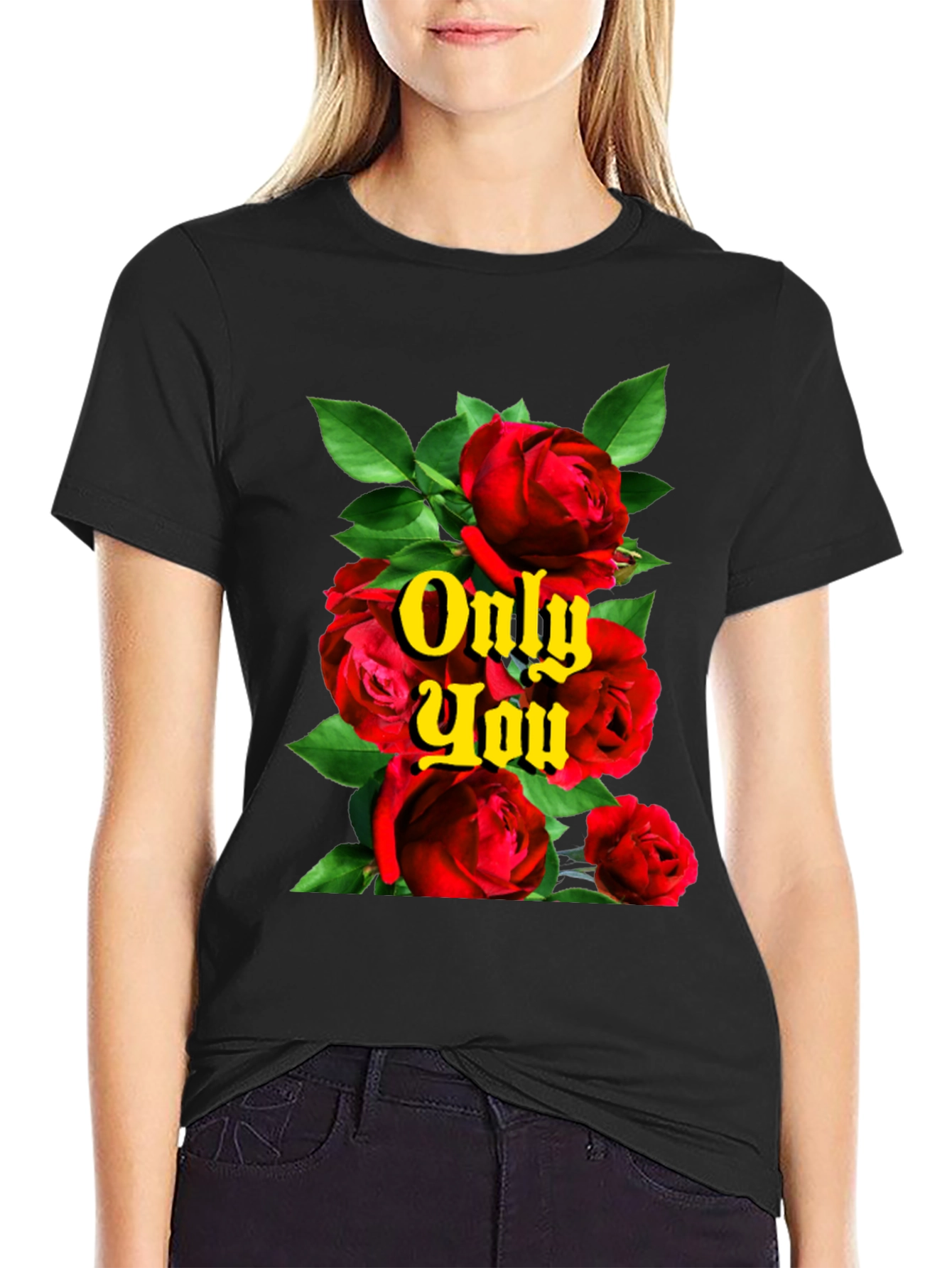 Roses Only You Graphic Black T-Shirt