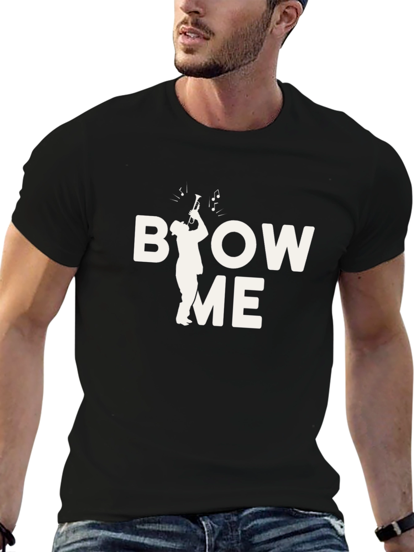 Black Blow Me Trumpet Graphic T-Shirt