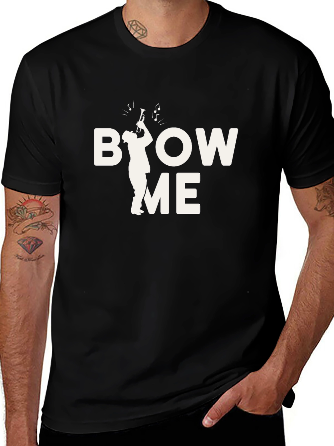 Black Blow Me Trumpet Graphic T-Shirt