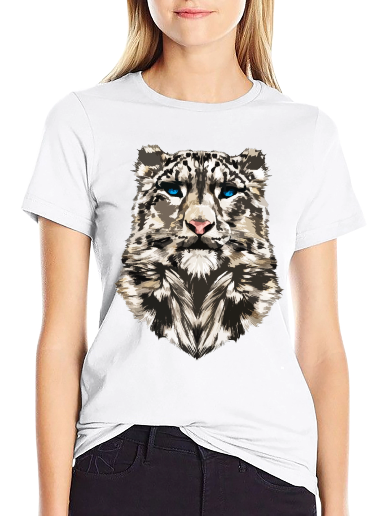 Snow Leopard Graphic Print Black T-Shirt