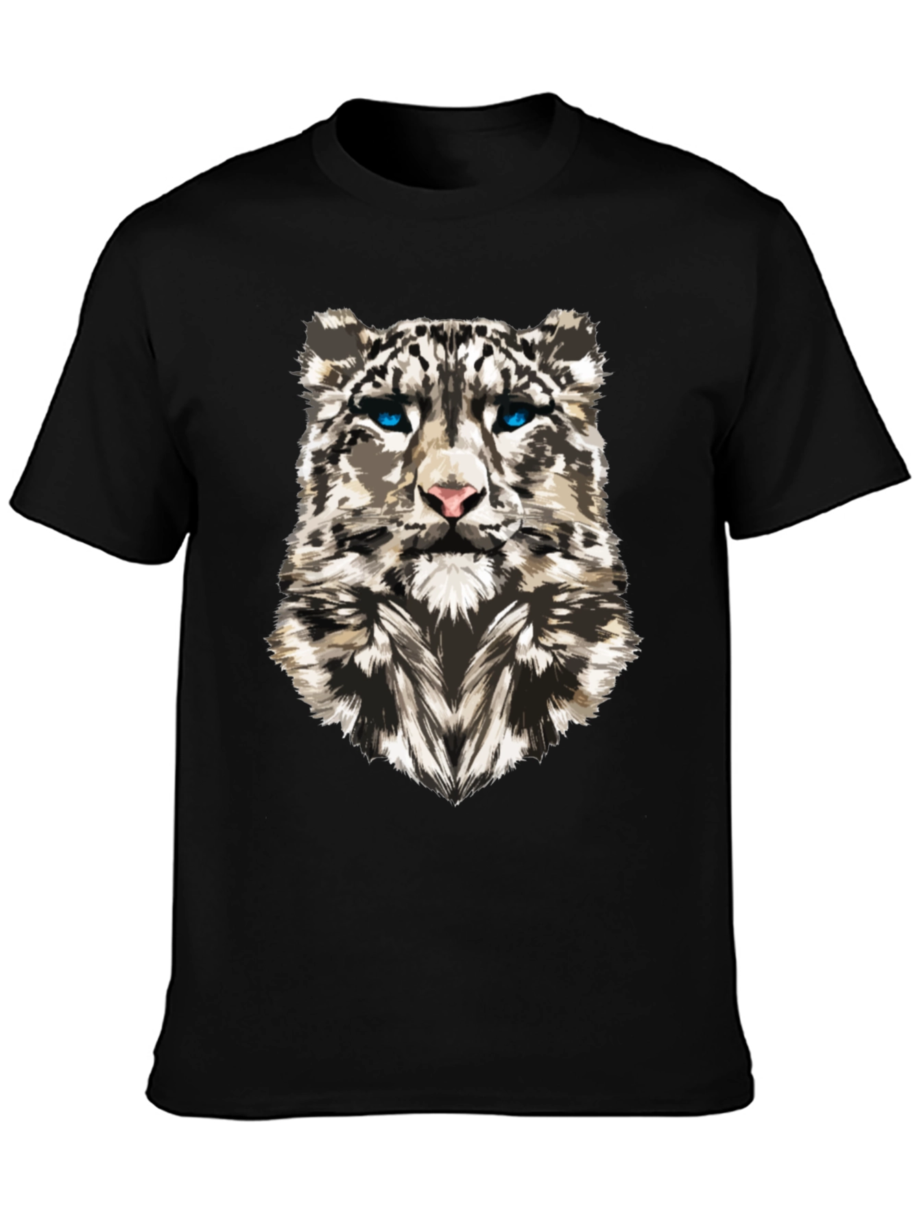 Snow Leopard Graphic Print Black T-Shirt
