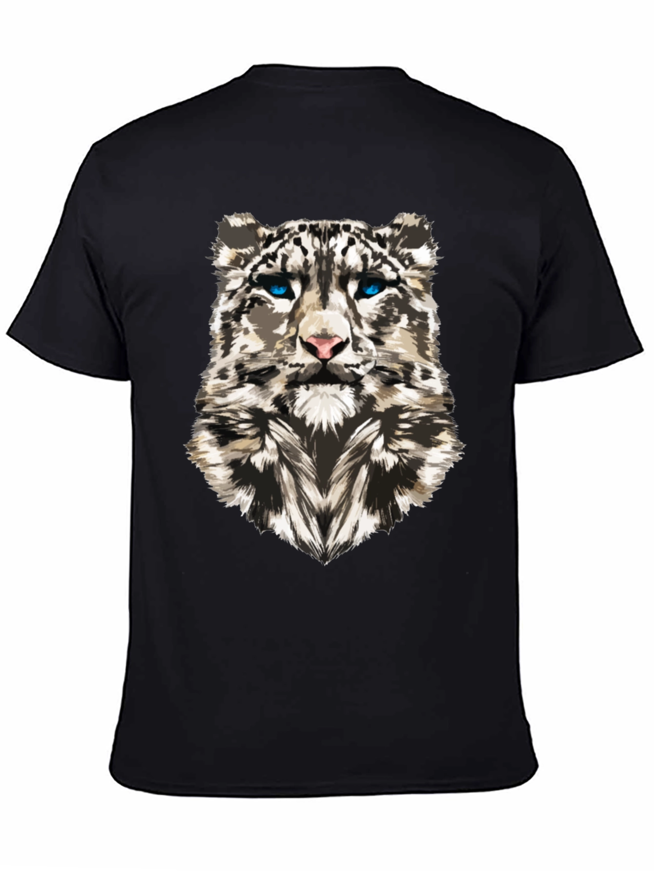 Snow Leopard Graphic Print Black T-Shirt