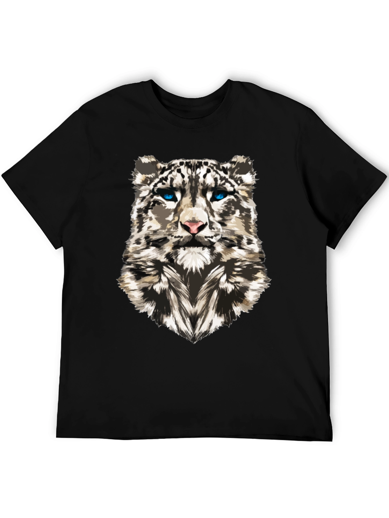 Snow Leopard Graphic Print Black T-Shirt