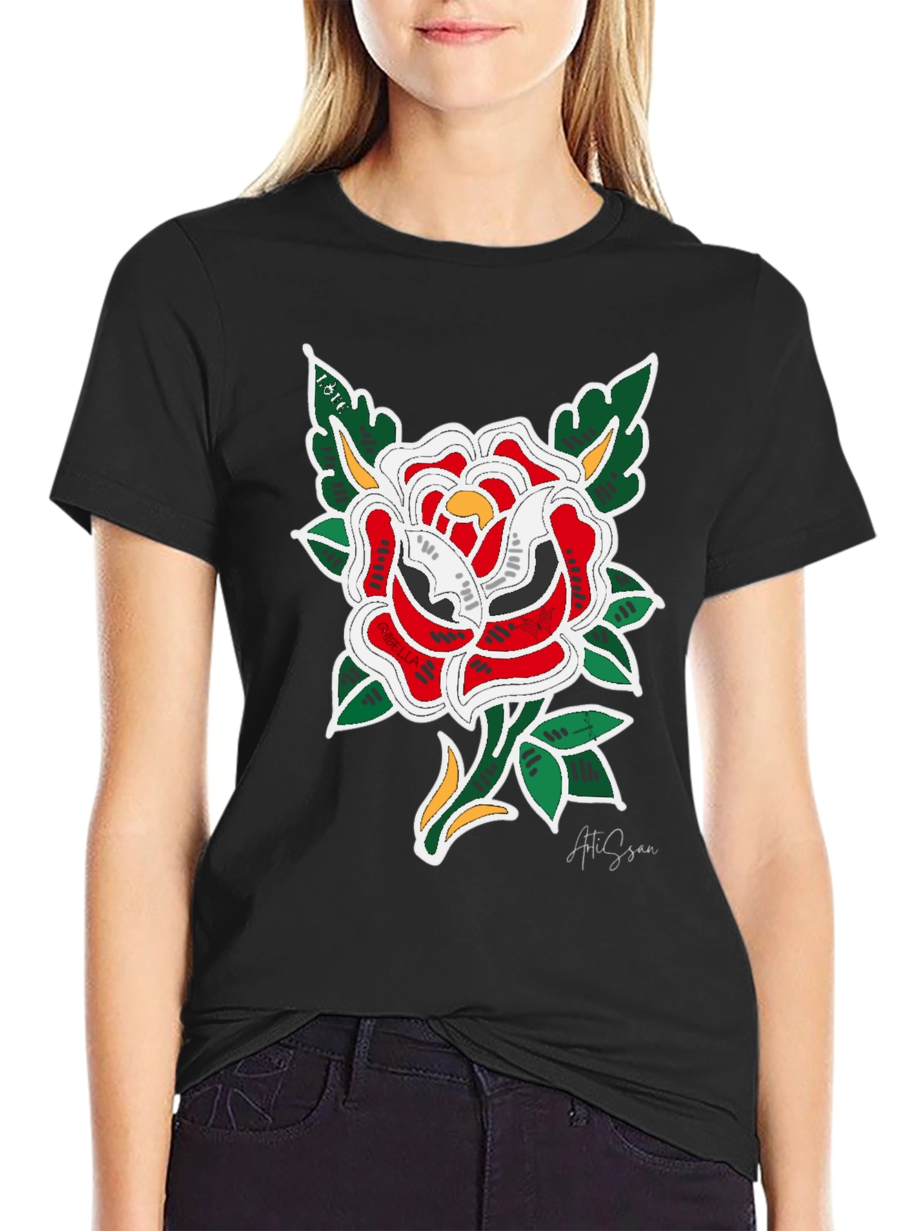 Rose Graphic Black T-Shirt - Stylish Floral Design
