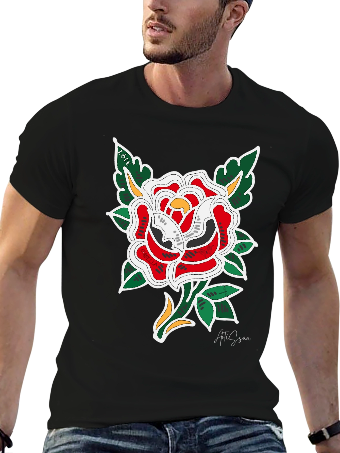 Rose Graphic Black T-Shirt - Stylish Floral Design