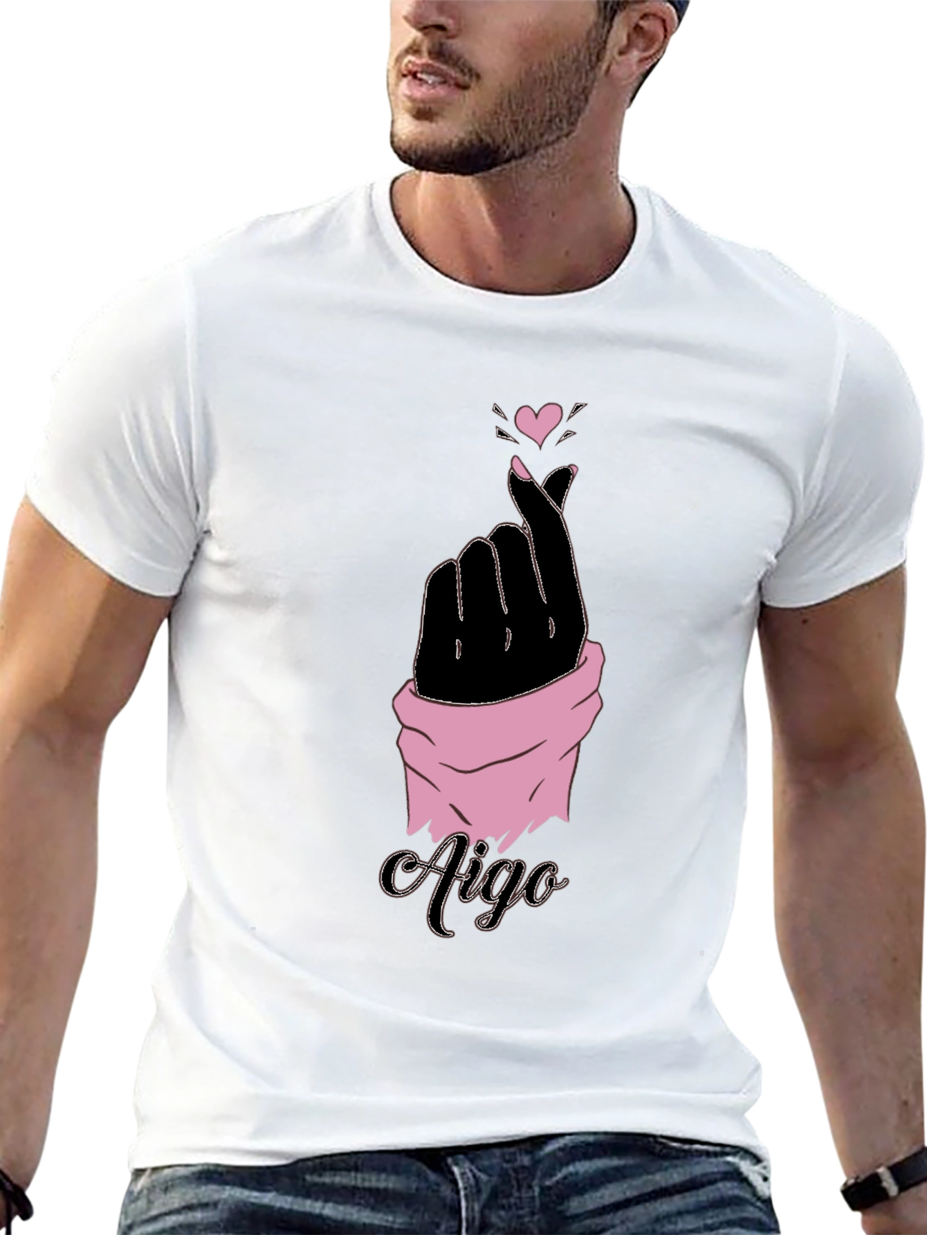 Aigo K-Pop Heart Gesture Black T-Shirt