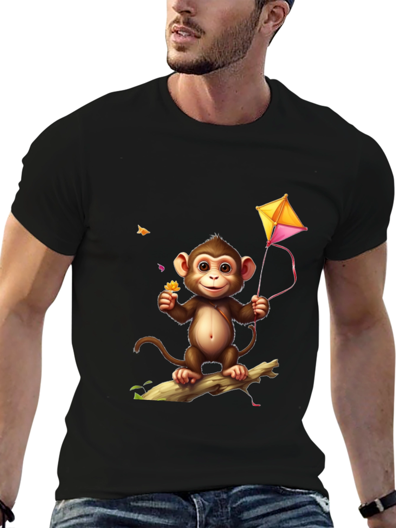 Playful Monkey Kite Graphic T-Shirt