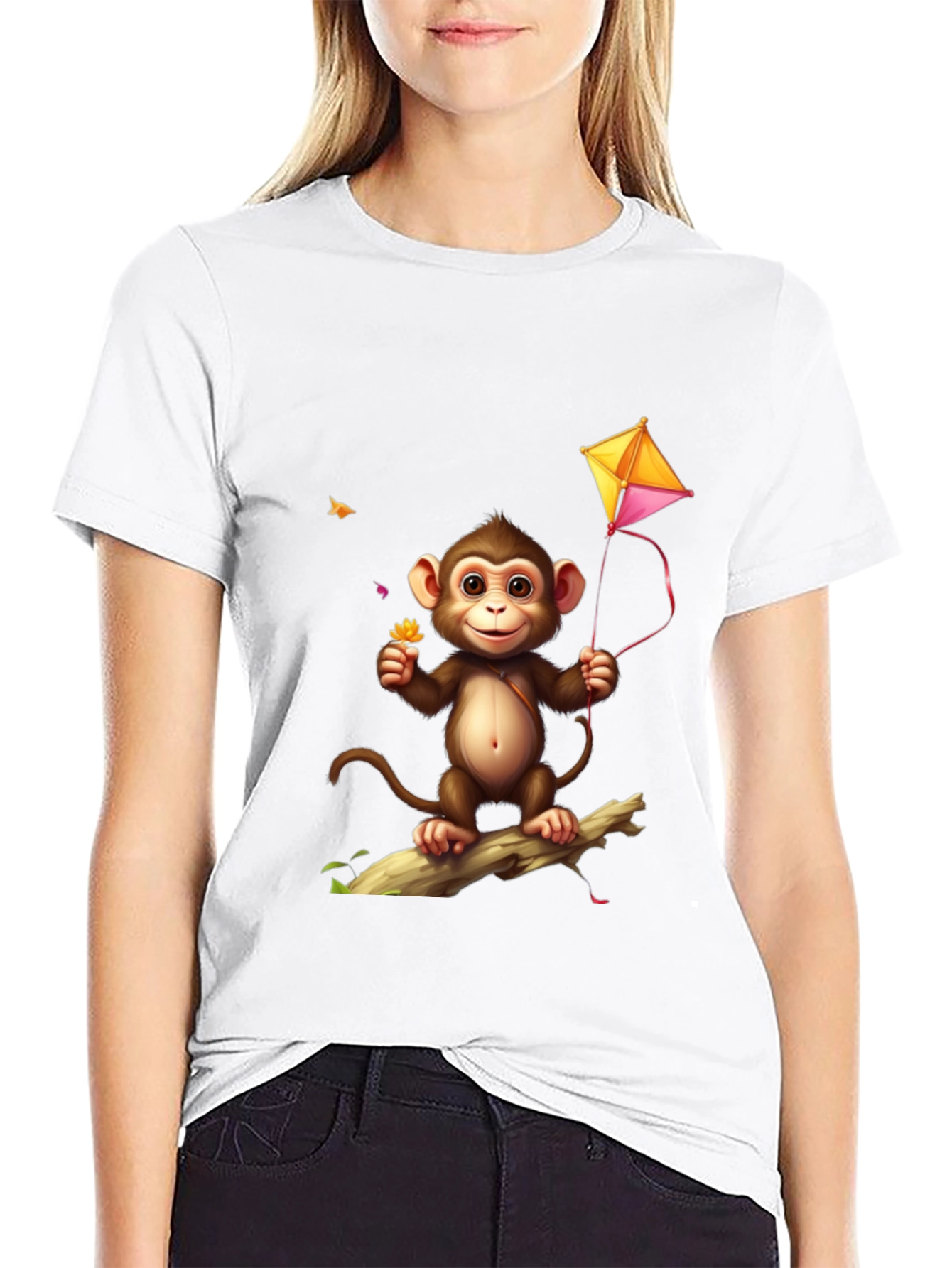 Playful Monkey Kite Graphic T-Shirt