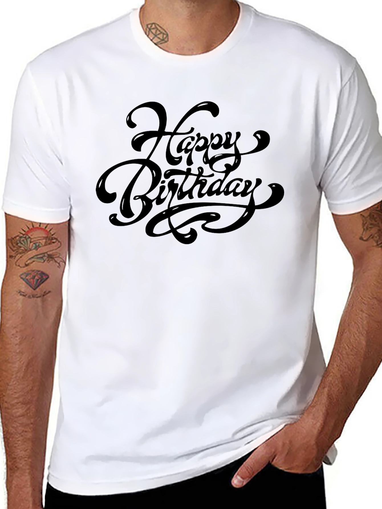 Happy Birthday Black Crew Neck T-Shirt