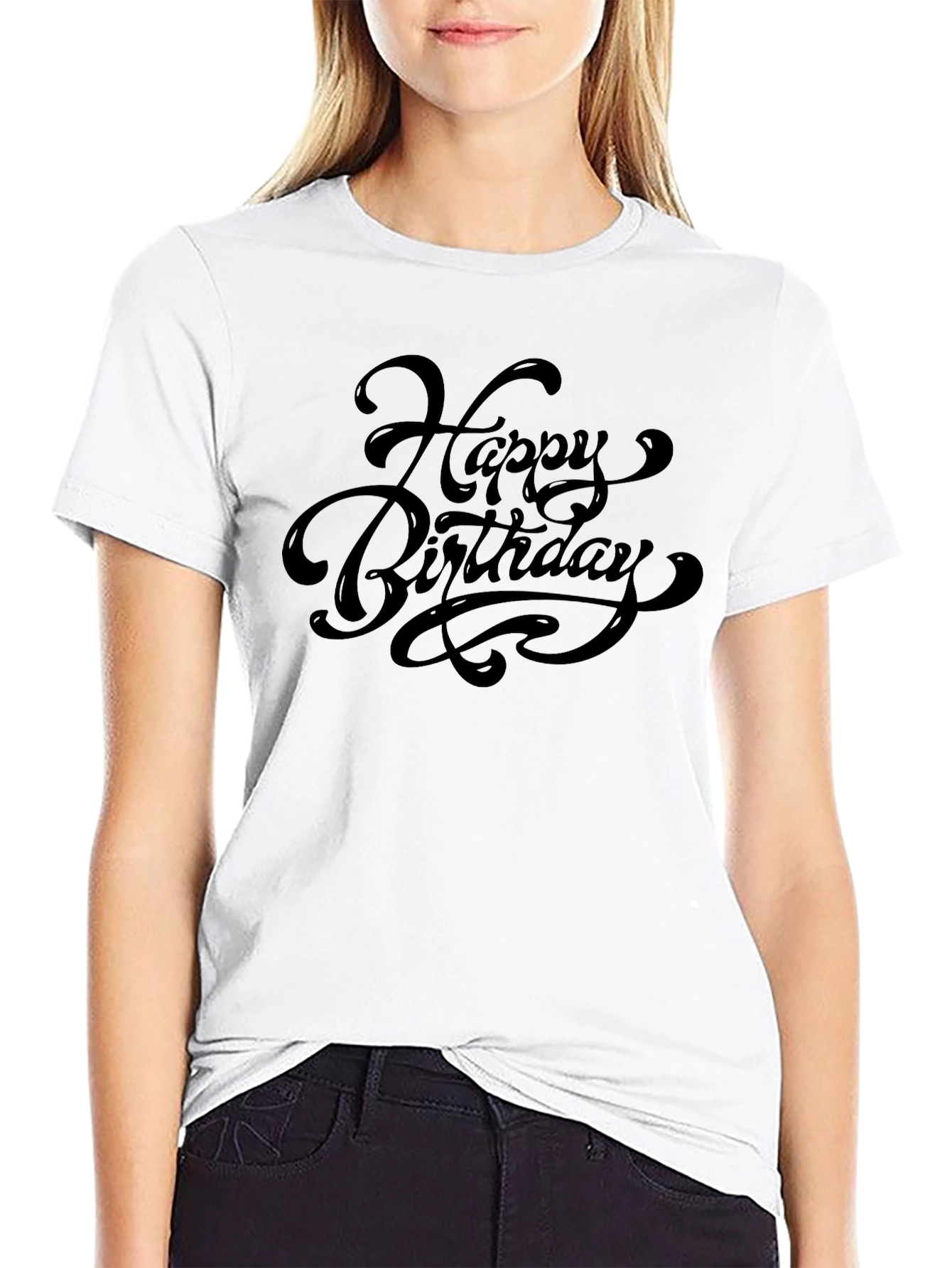 Happy Birthday Black Crew Neck T-Shirt