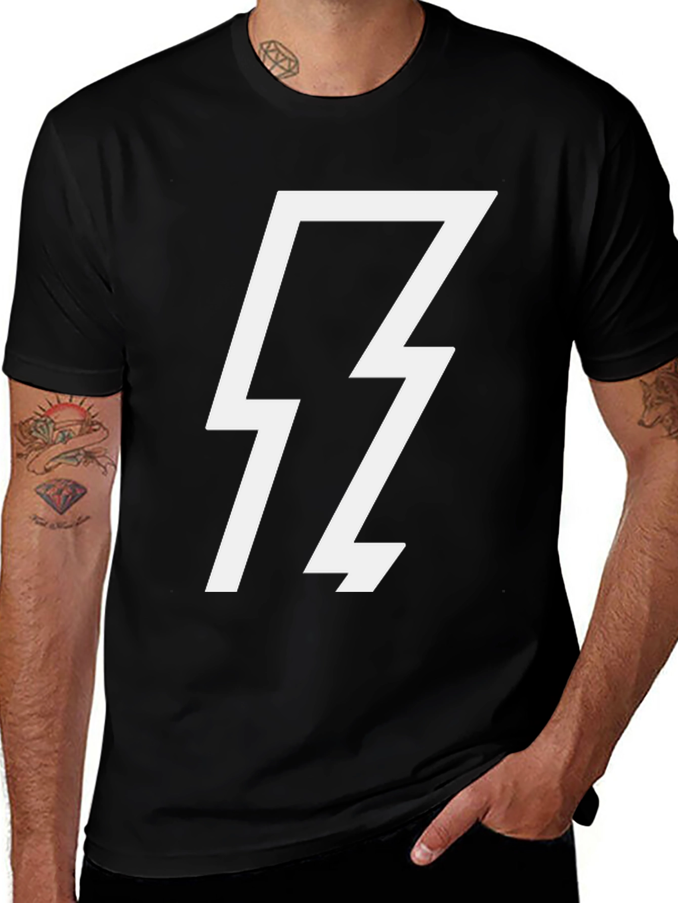 Black T-Shirt with White Lightning Bolt Graphic